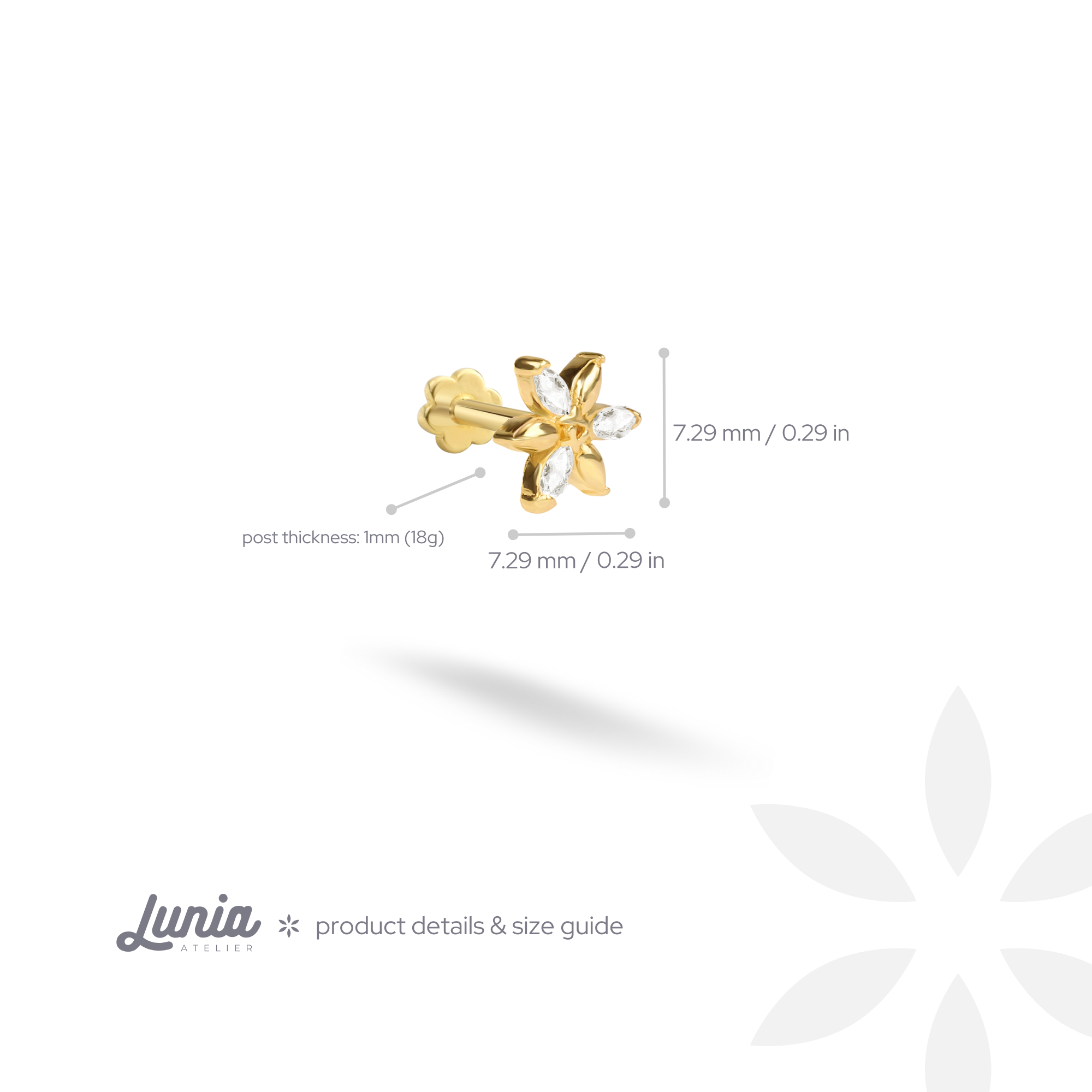 Starflower Flatback Ear Piercing 14K Gold with CZ Stone