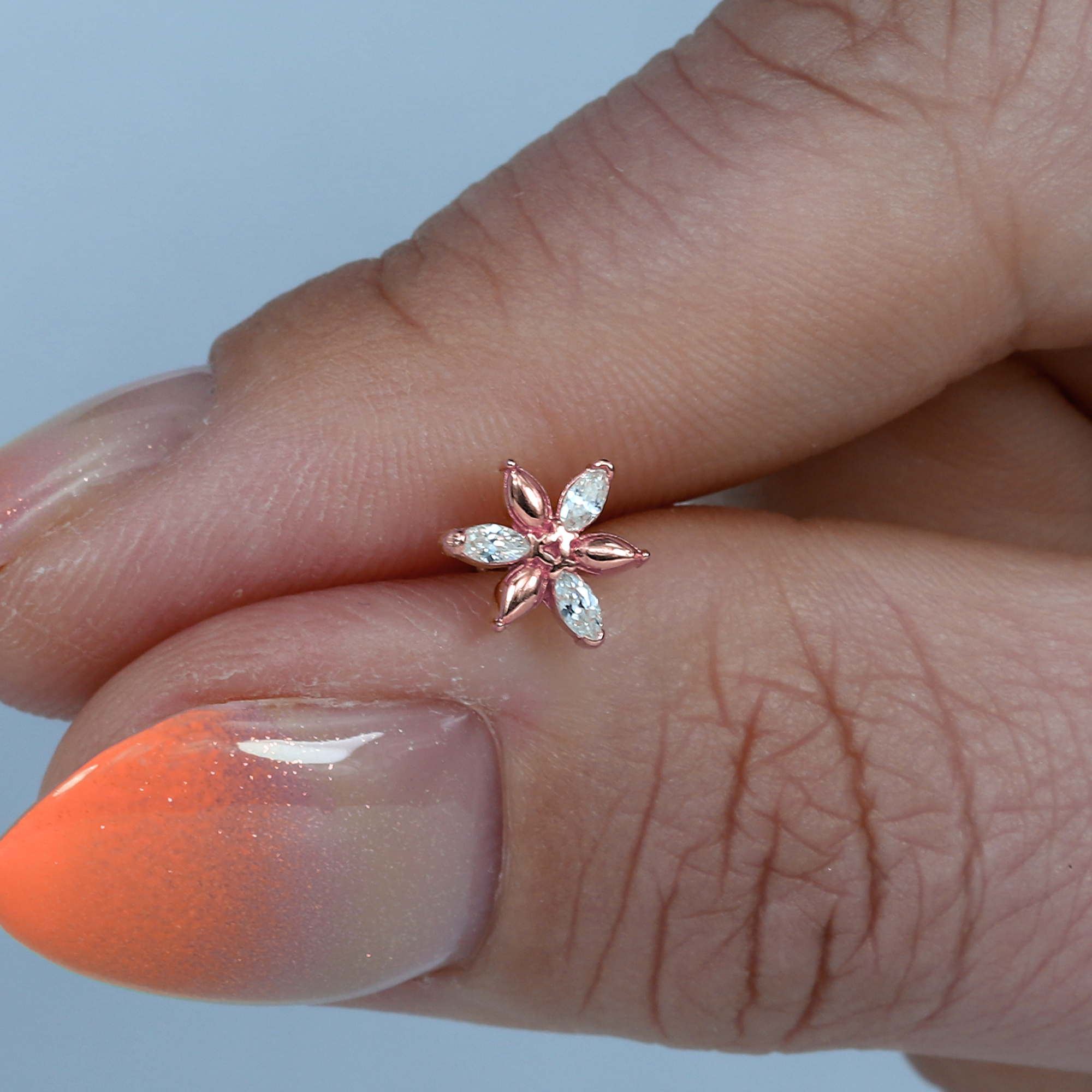 Starflower Flatback Ear Piercing 14K Gold with CZ Stone