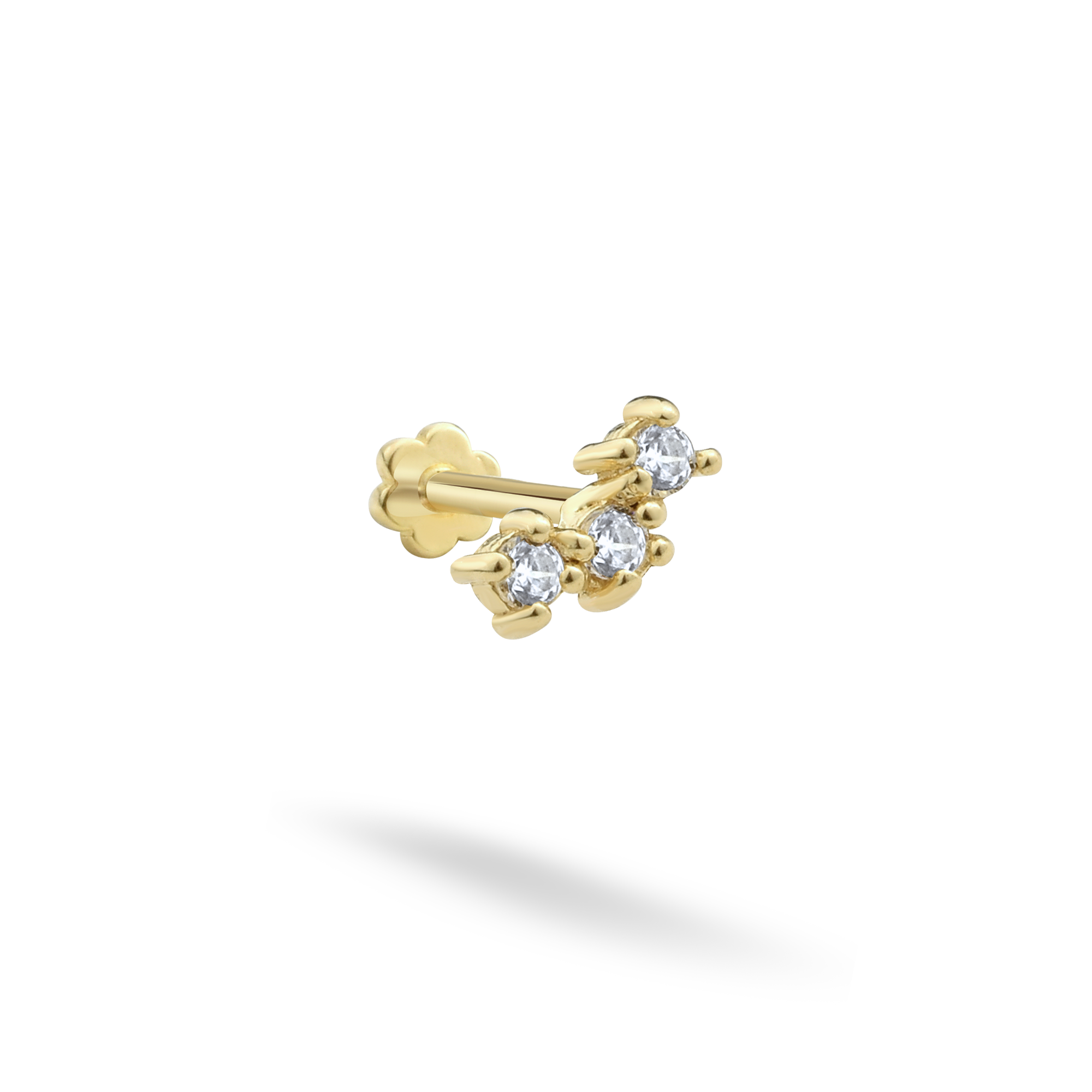 Stellar Line Flatback Ear Piercing 14K Gold with CZ Stone