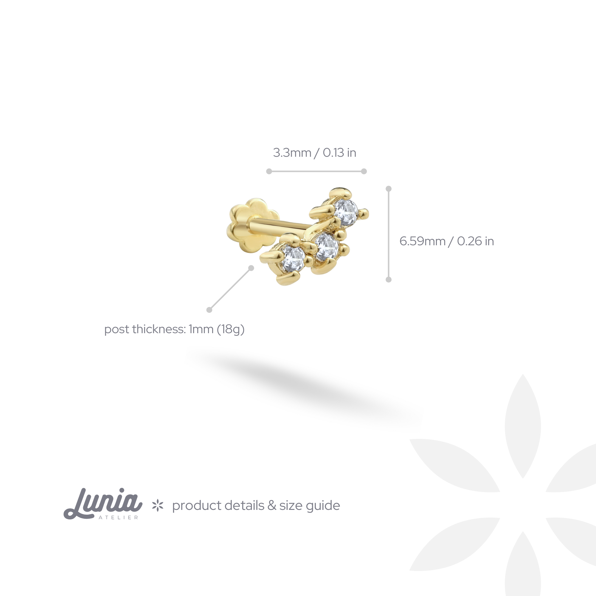 Stellar Line Flatback Ear Piercing 14K Gold with CZ Stone