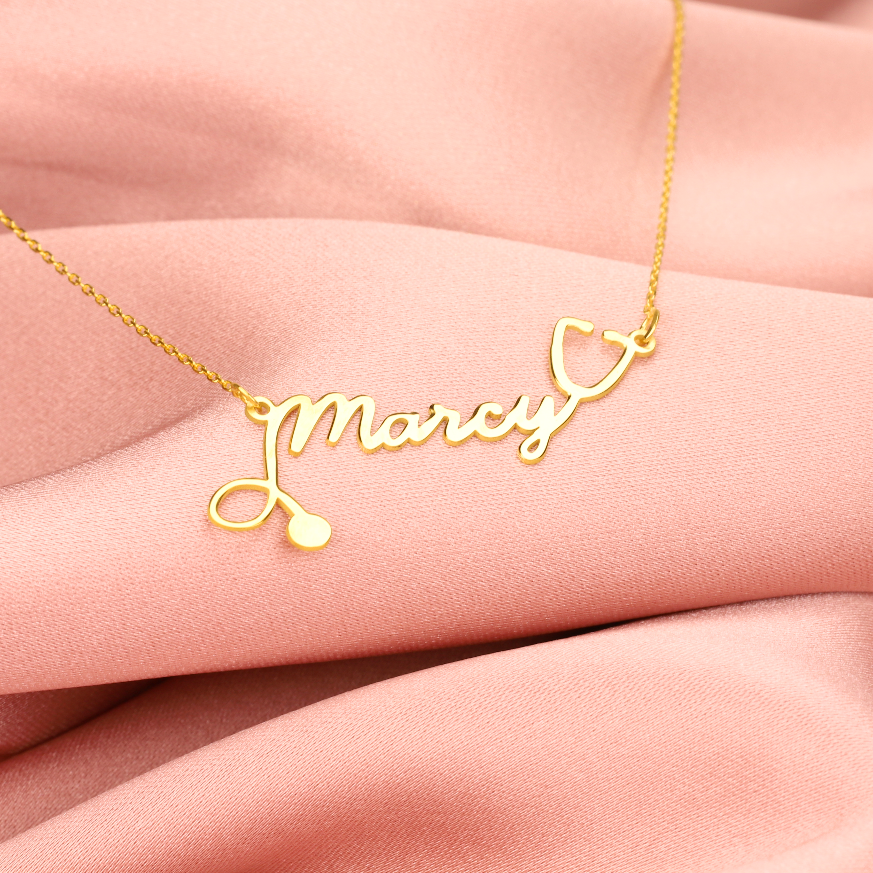 Stethoscope Personalized Name Custom Doctor Necklace 14K Gold