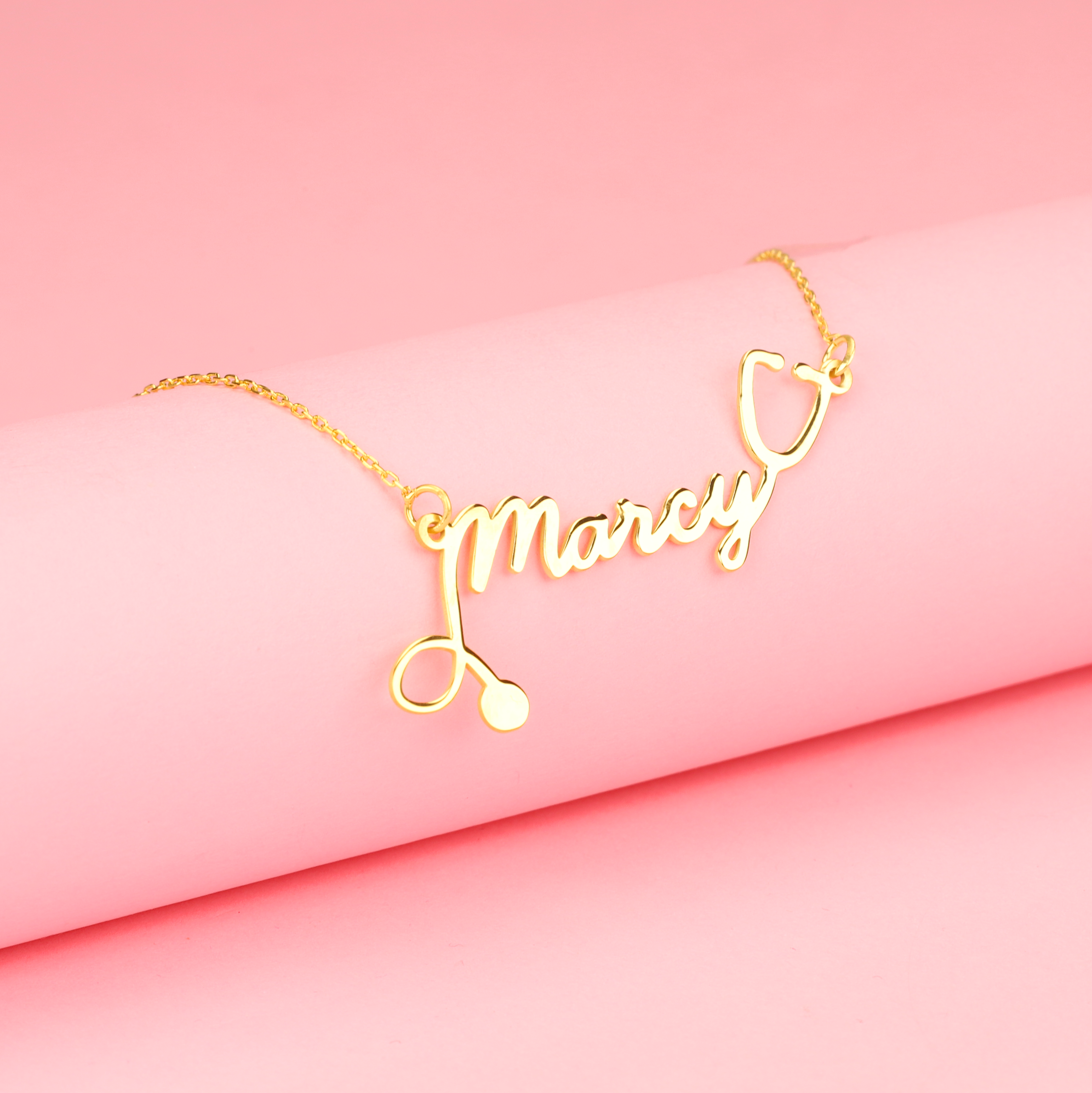 Stethoscope Personalized Name Custom Doctor Necklace 14K Gold