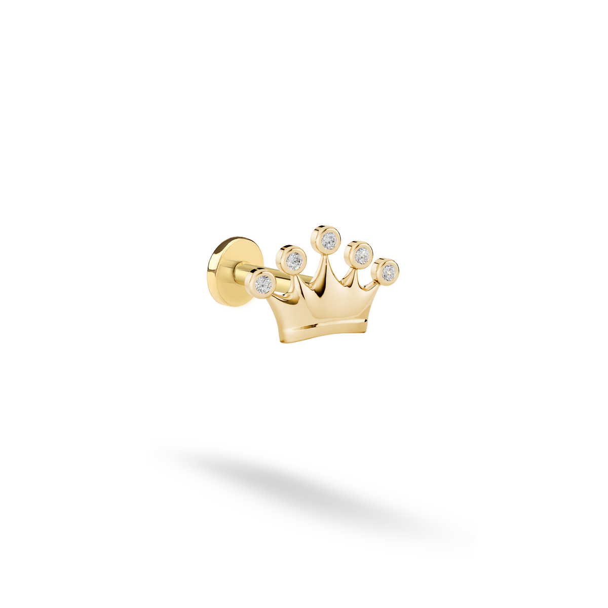 Stone Crown Diamond Flatback Ear Piercing in 14K yellow gold, its pointed royal outline set with bright stones.