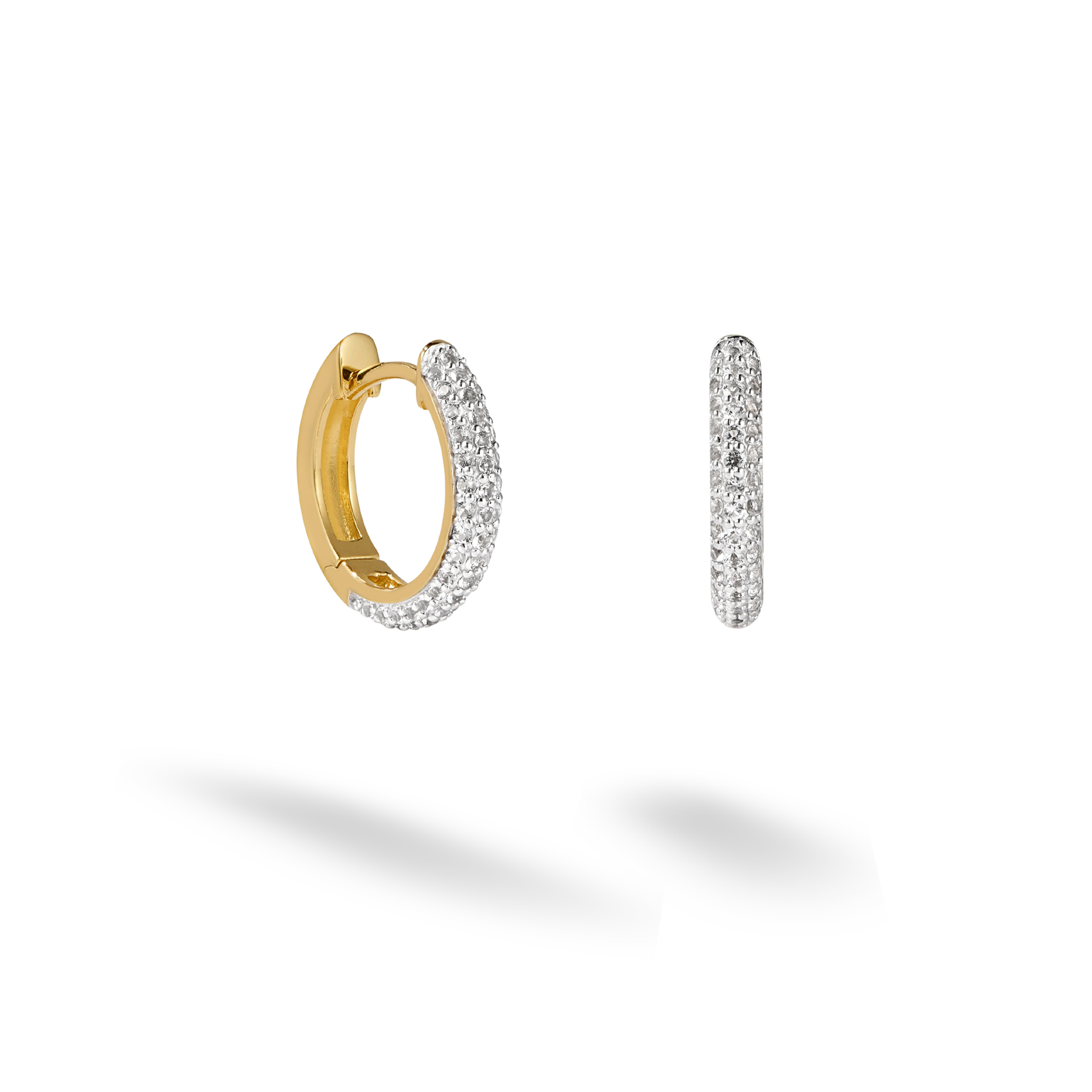 Stone Coated Diamond Hoops Earrings 14K Gold