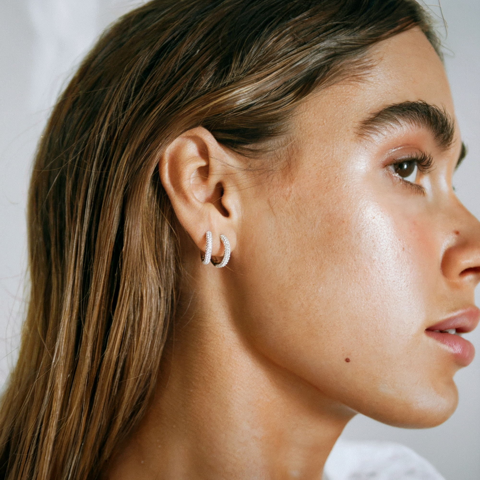 14K Gold Hoop Earrings with Stone-Coated Diamonds