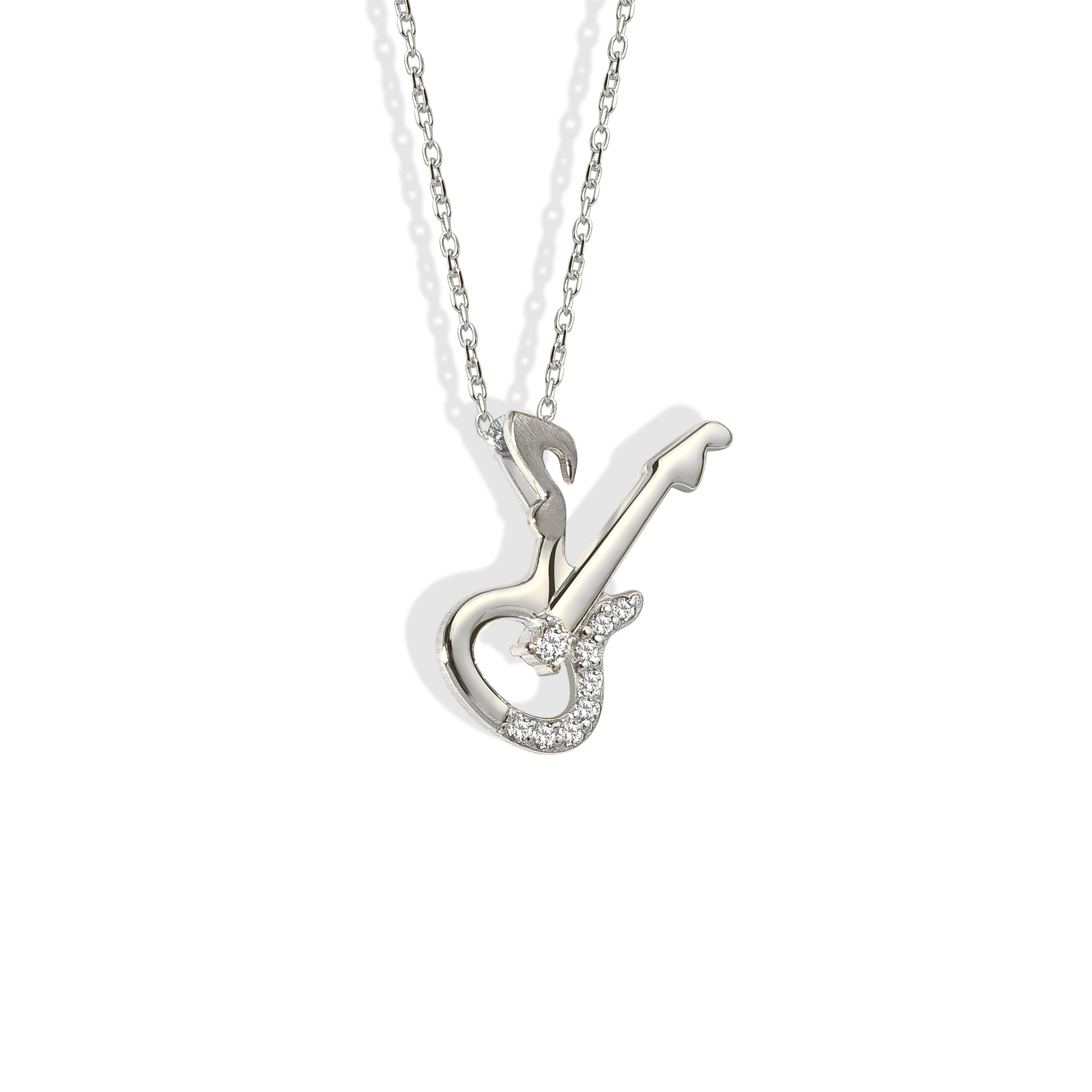 Stone Electric Guitar Diamond Necklace 14K Gold / Silver