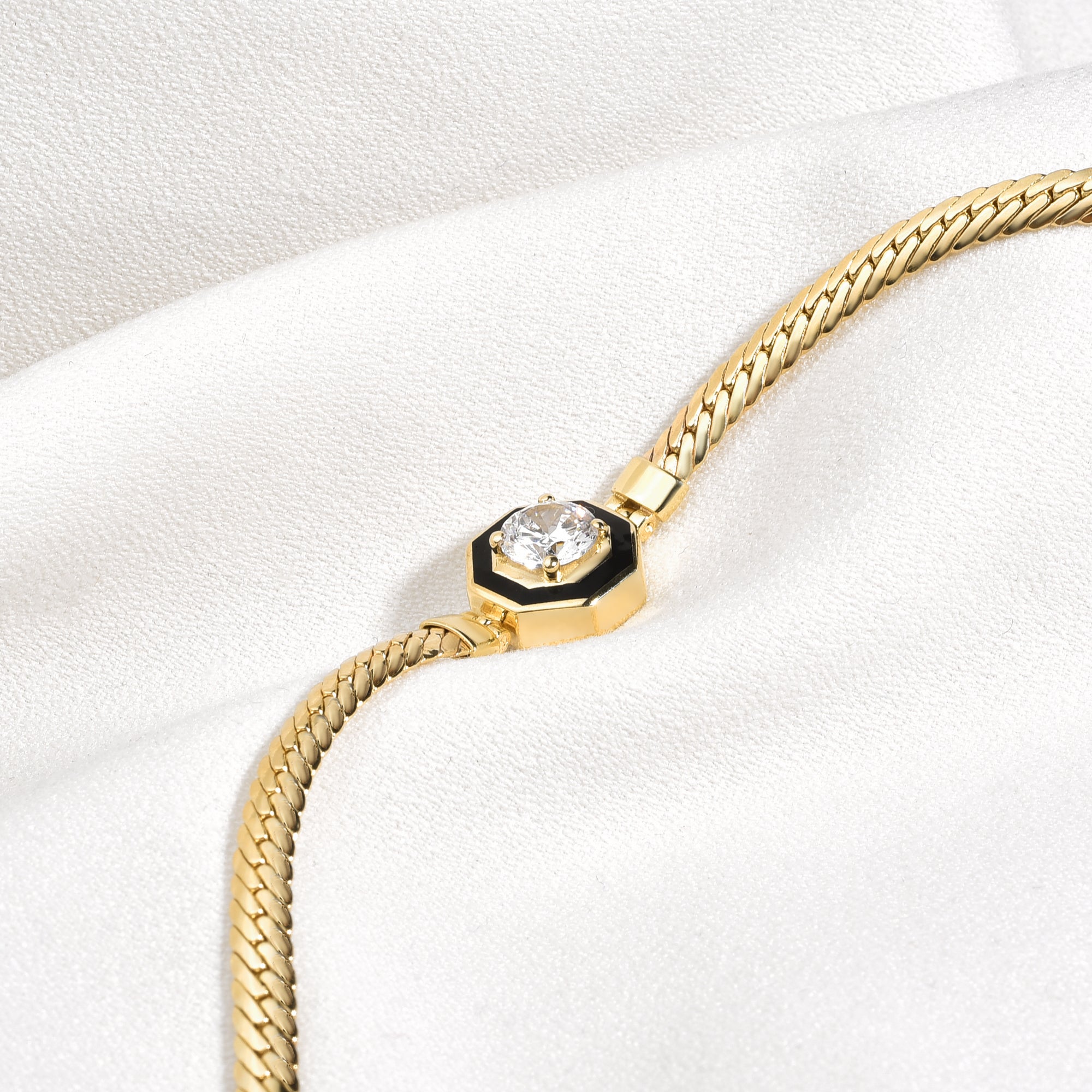 Stone Herringbone Chain 14K Gold