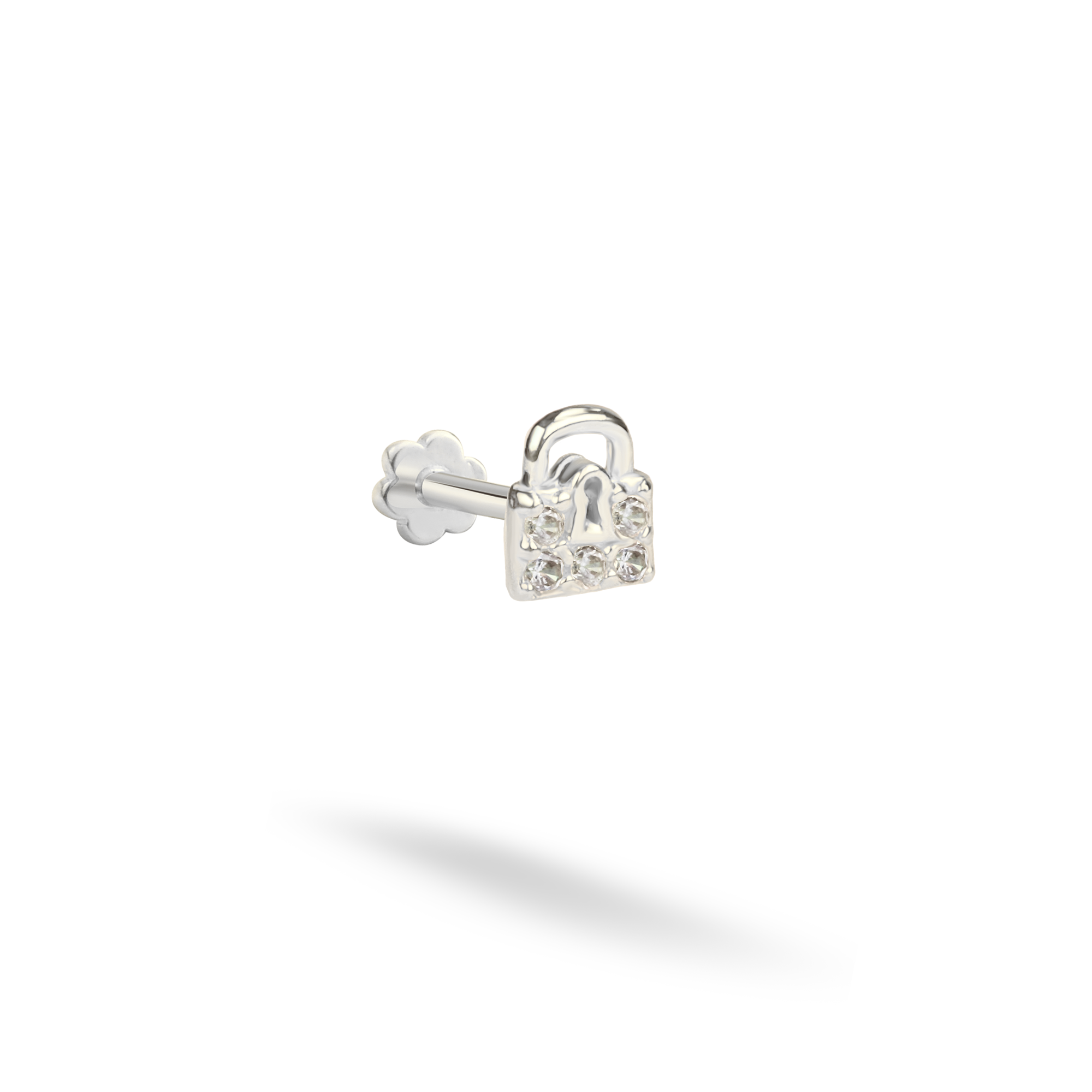 Stone Lock Flatback Ear Piercing 14K Gold with CZ Stone