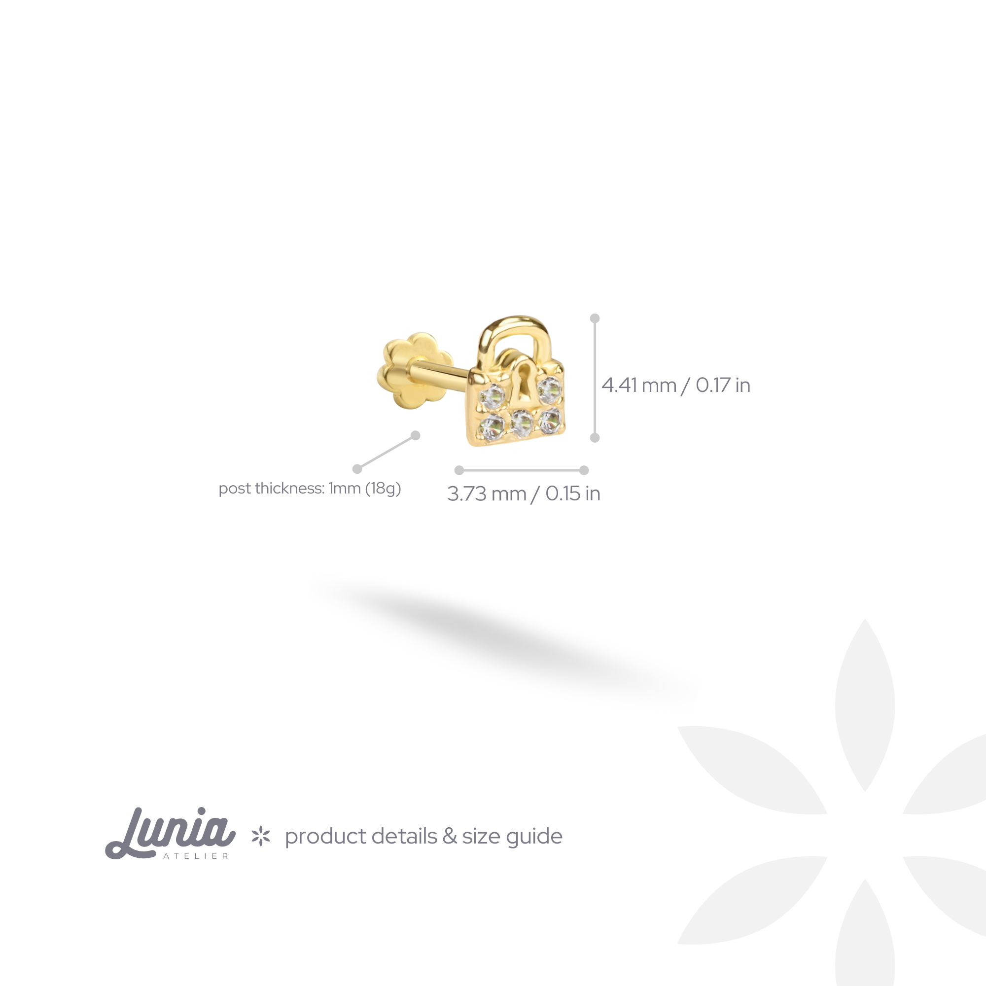 Stone Lock Flatback Ear Piercing 14K Gold with CZ Stone