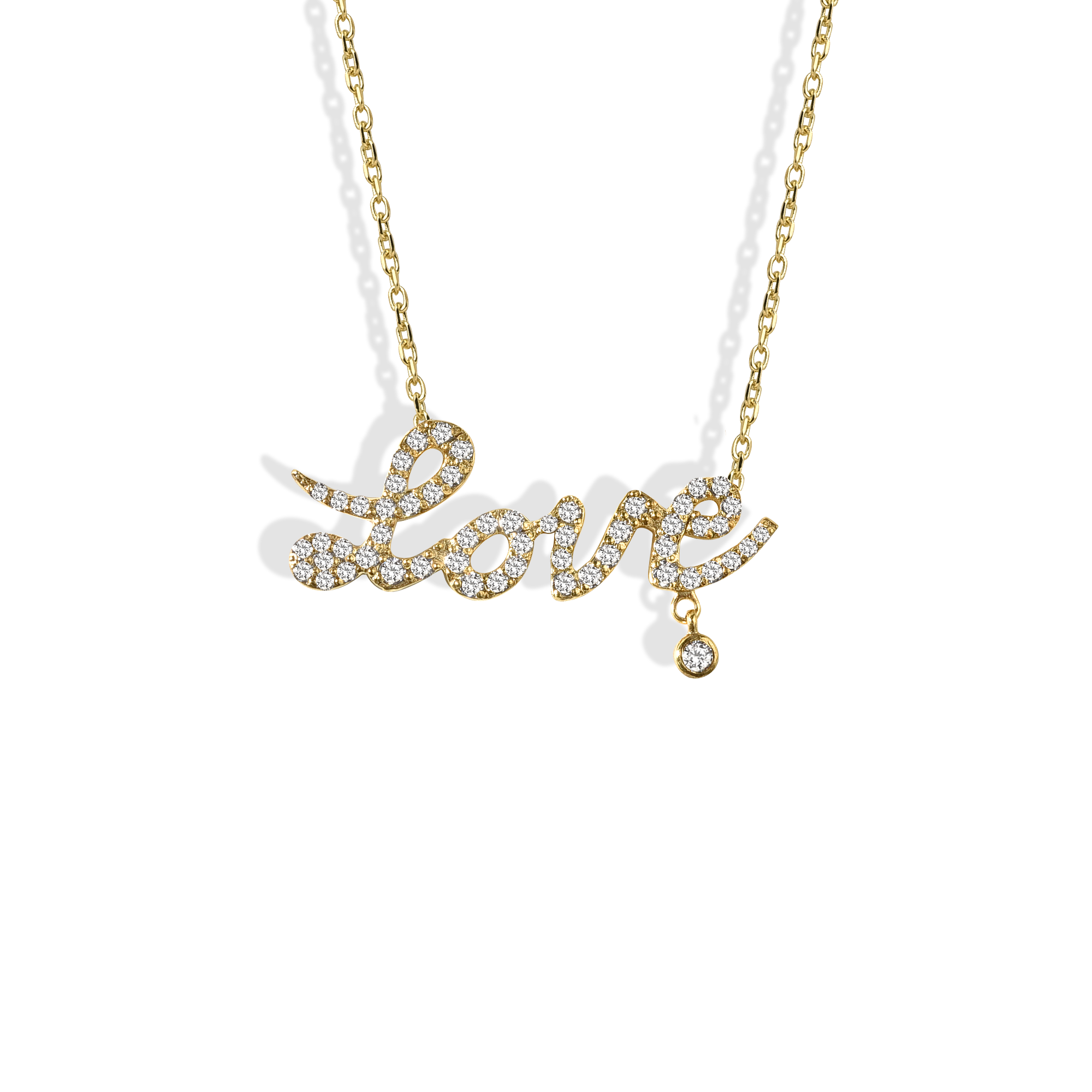 Stone Set Love Script Necklace 14K Gold / Silver – hand crafted love necklace