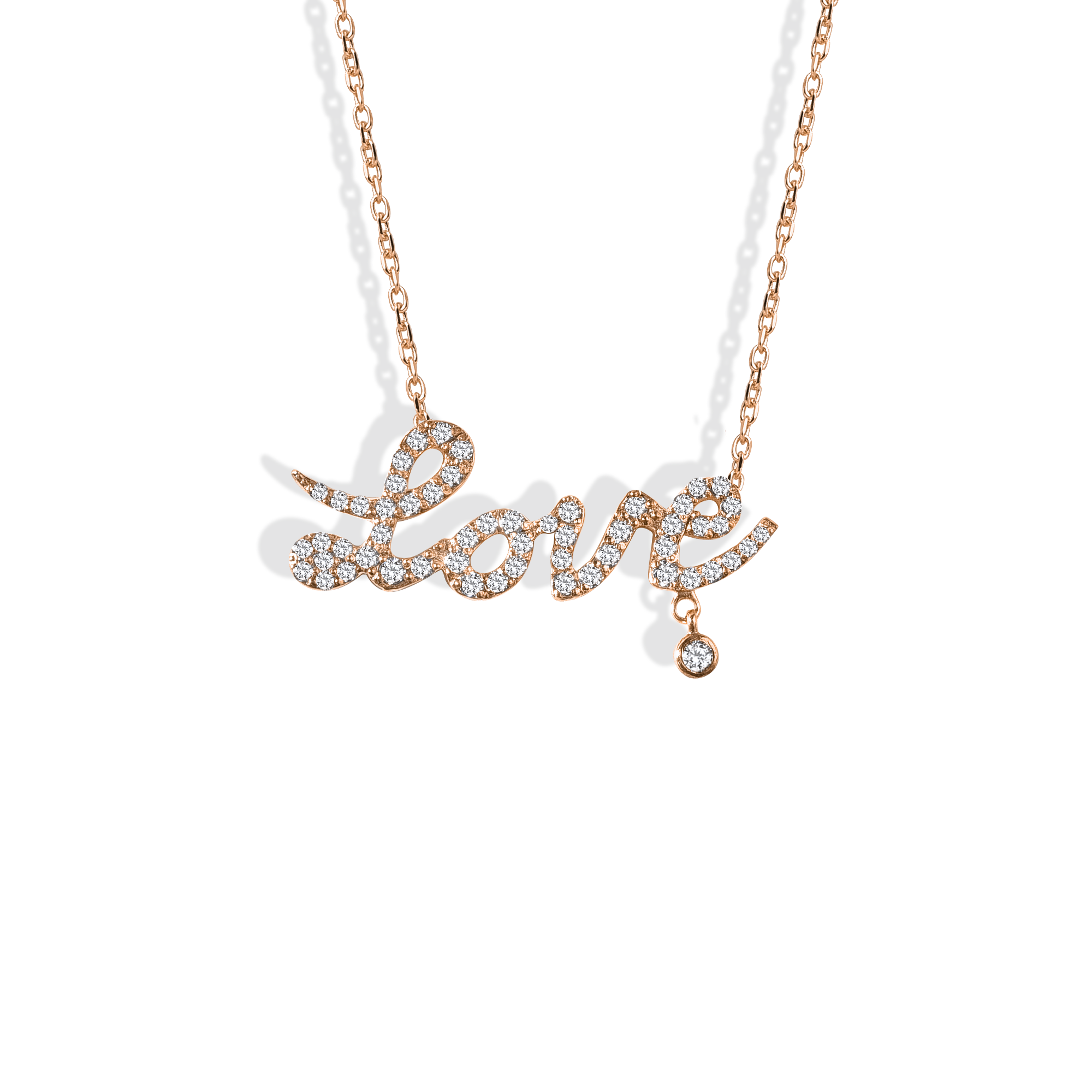 Stone Set Love Script Diamond Necklace 14K Gold / Silver