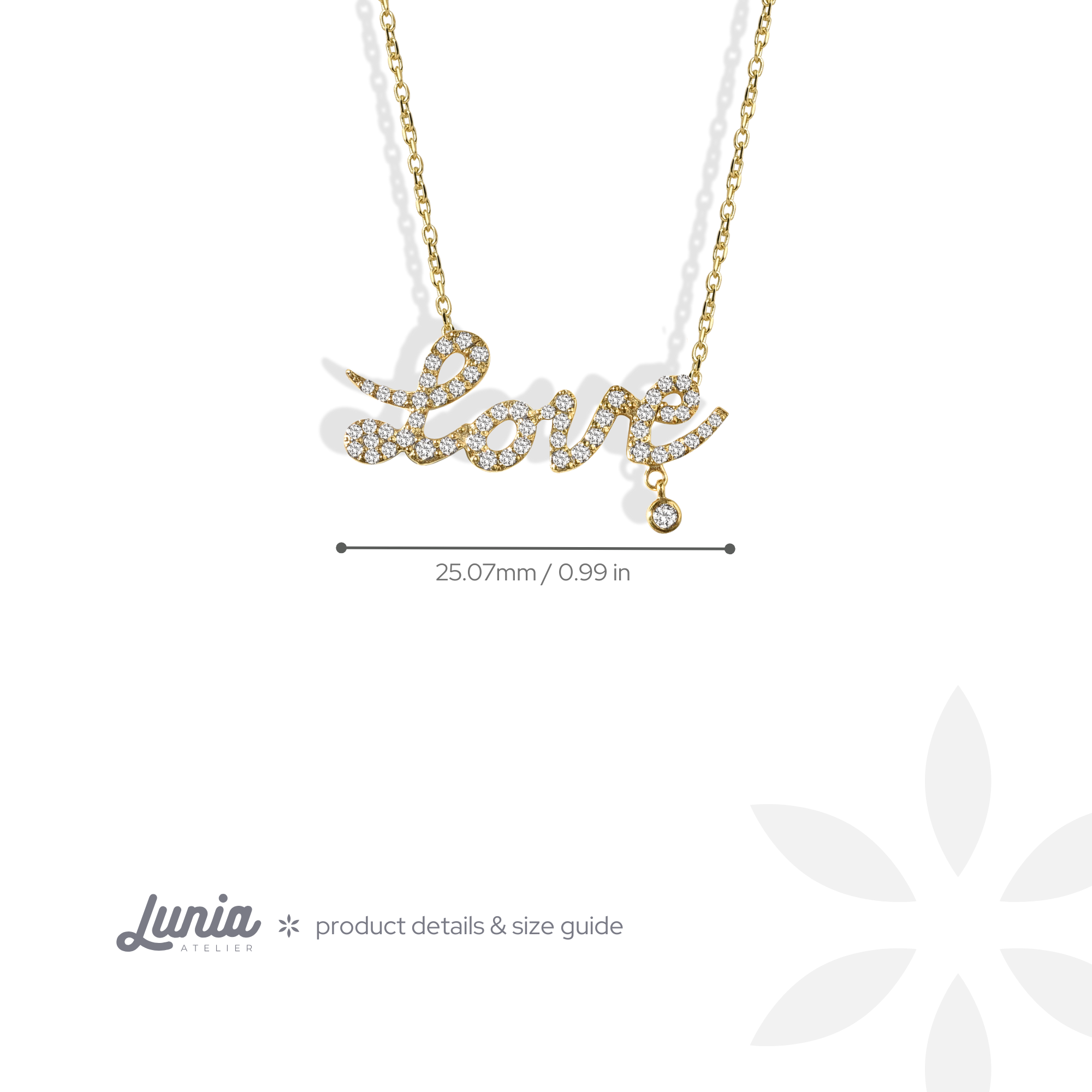 Stone Set Love Script Diamond Necklace 14K Gold / Silver