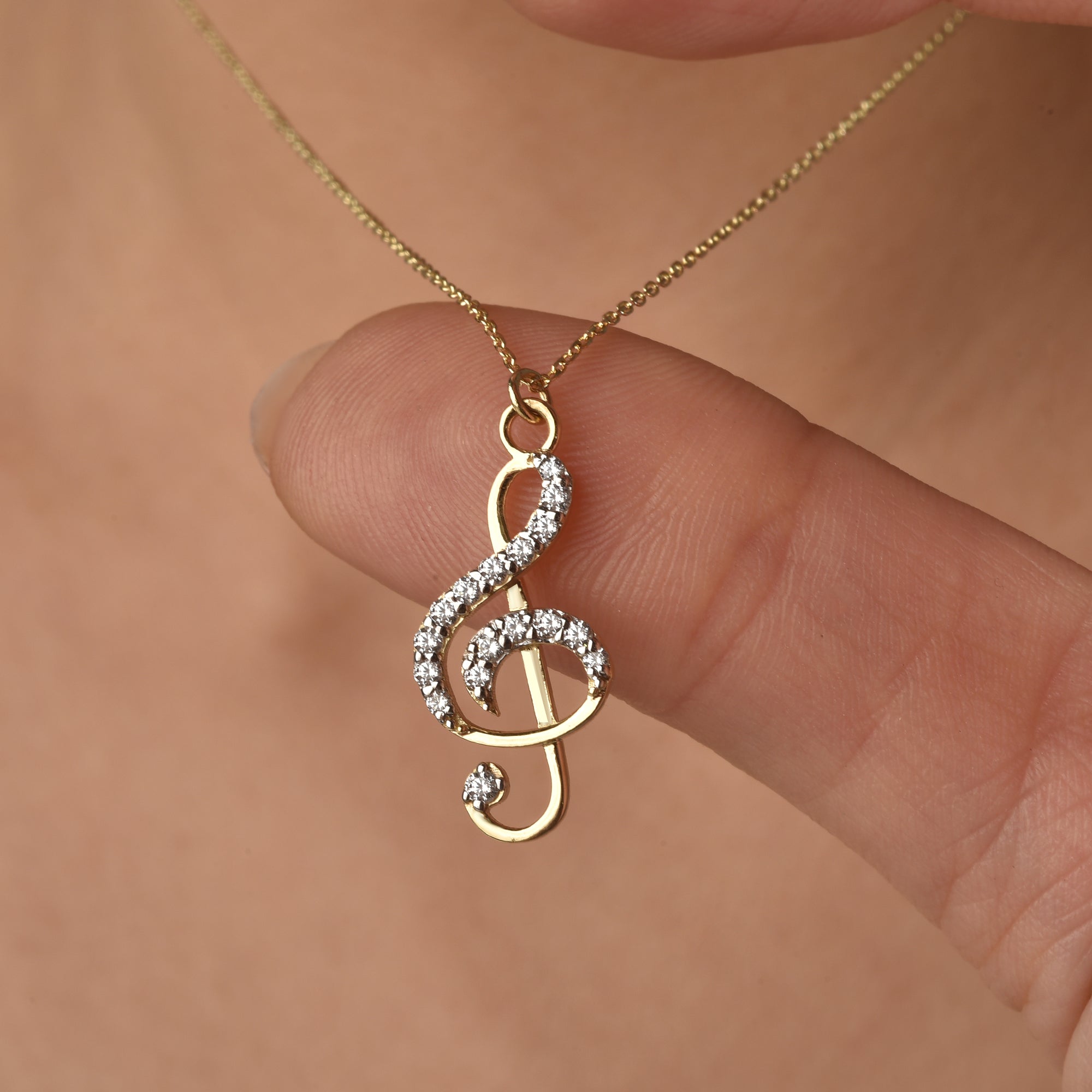 Stone Treble Clef Diamond Necklace 14K Gold / Silver