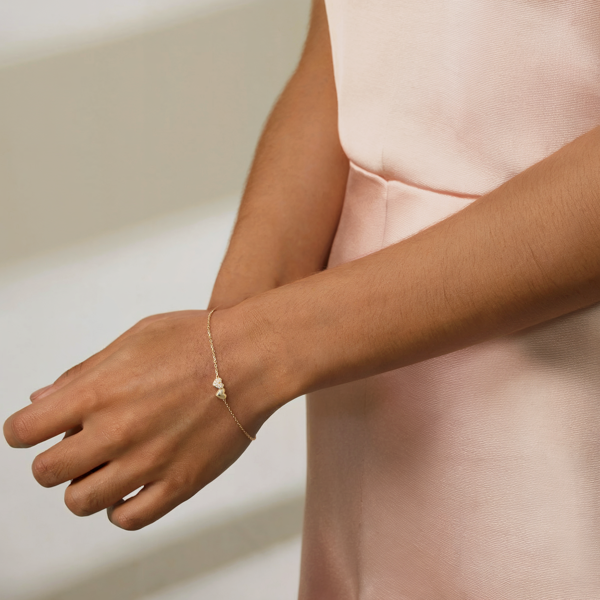 14K Gold Stony Heart Romance Bracelet