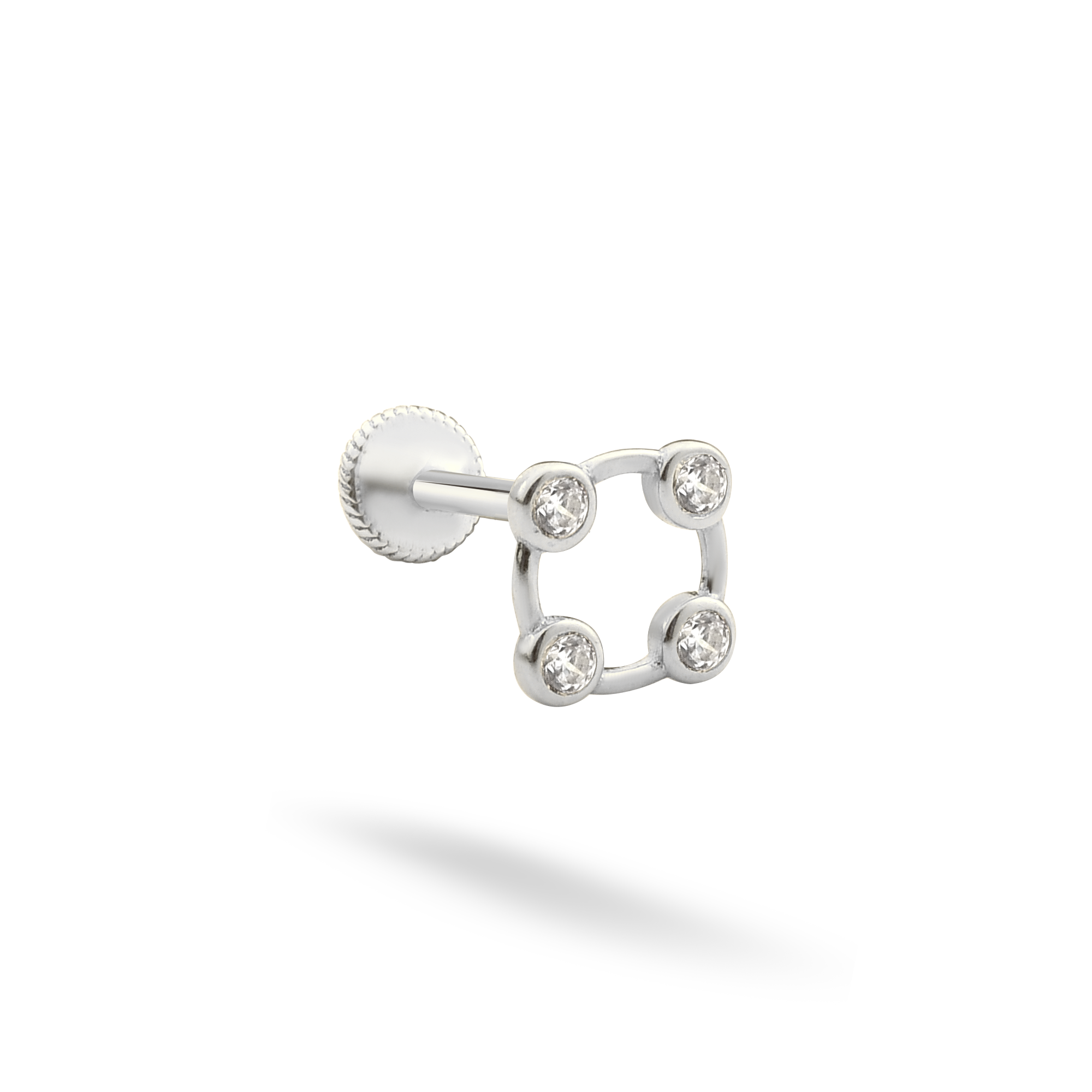 Stony Square Flatback Ear Piercing 14K Gold with CZ Stone