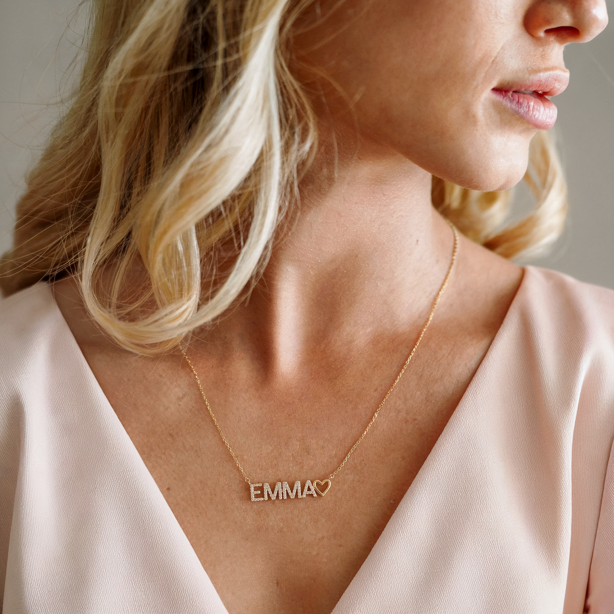 Style Personalized Diamond Name Custom CZ Stone Necklace 14K Gold