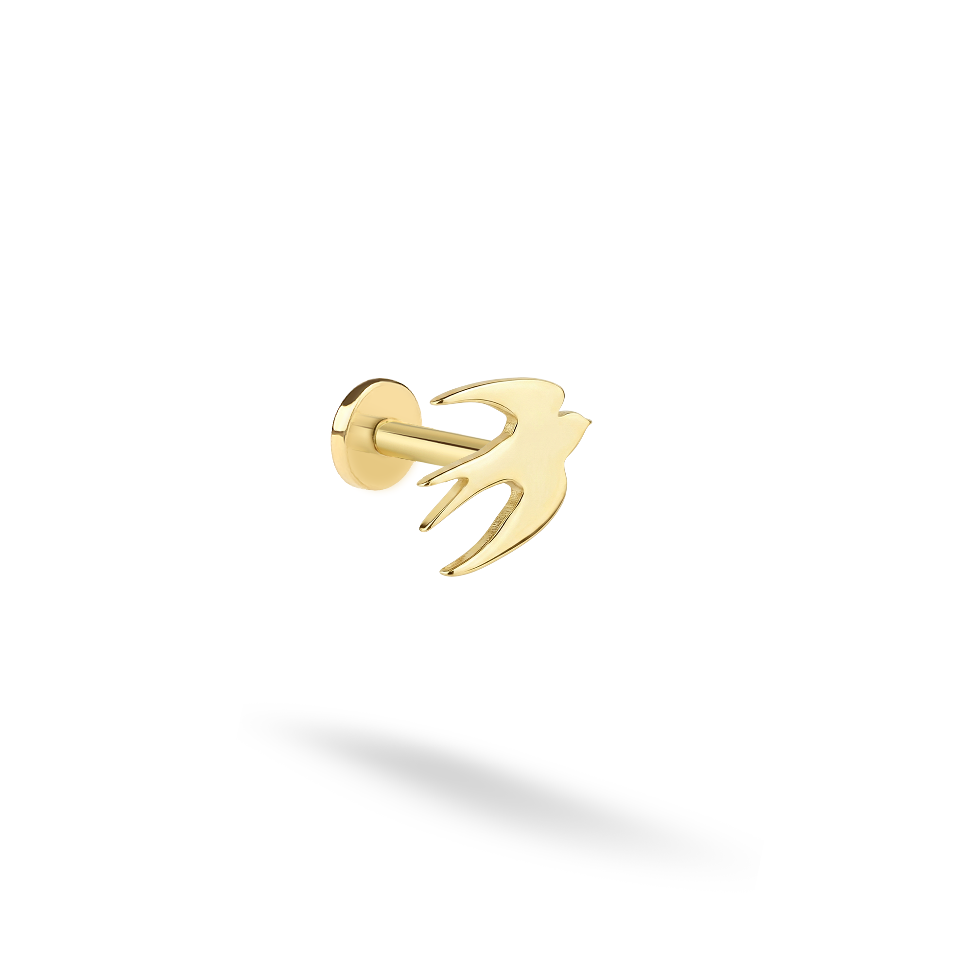 Swallow Flatback Ear Piercing 14K Gold / Silver bird piercing, hand crafted in Istanbul, nickel free, comfortable and elegant for everyday wear.