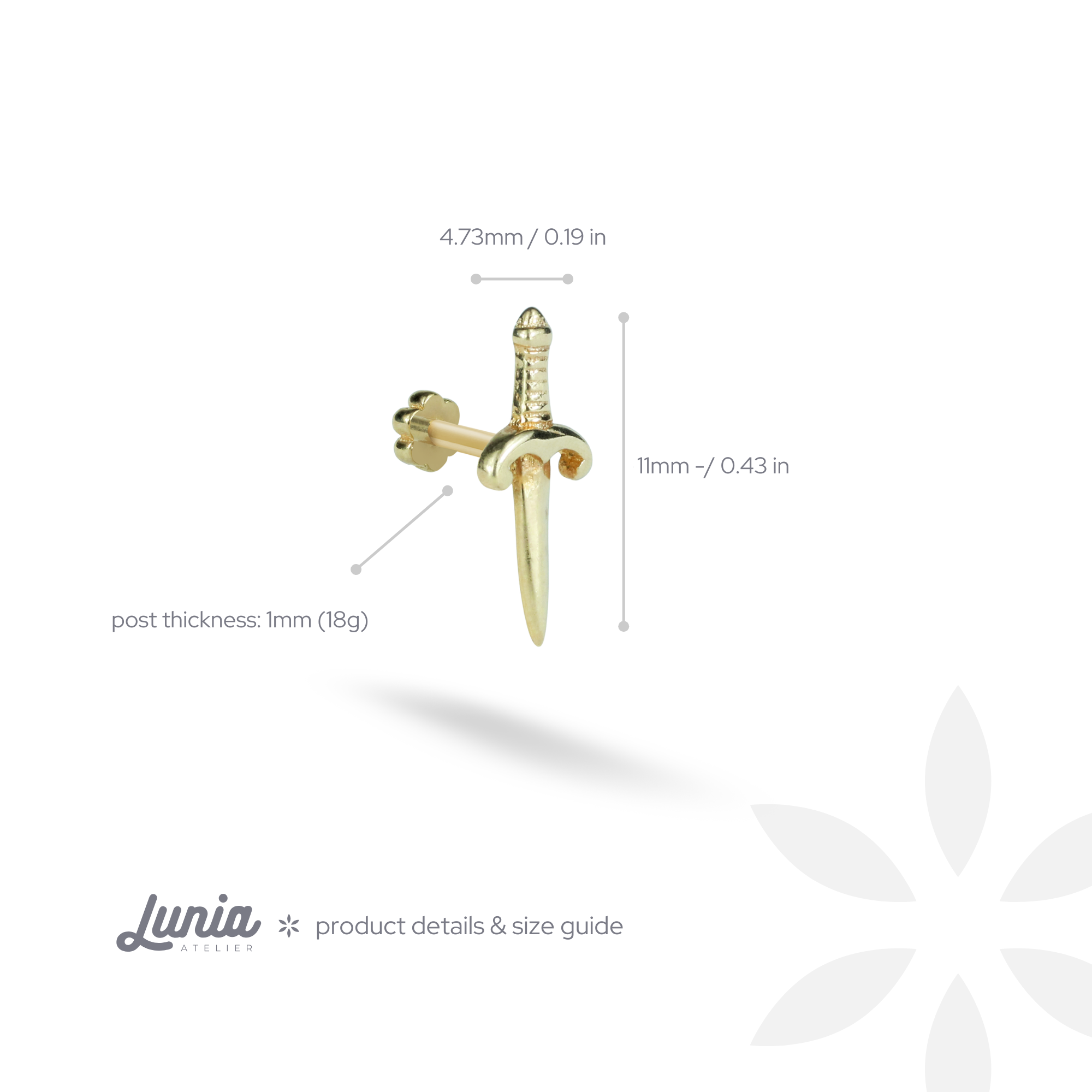 Sword Flatback Ear Piercing 14K Gold