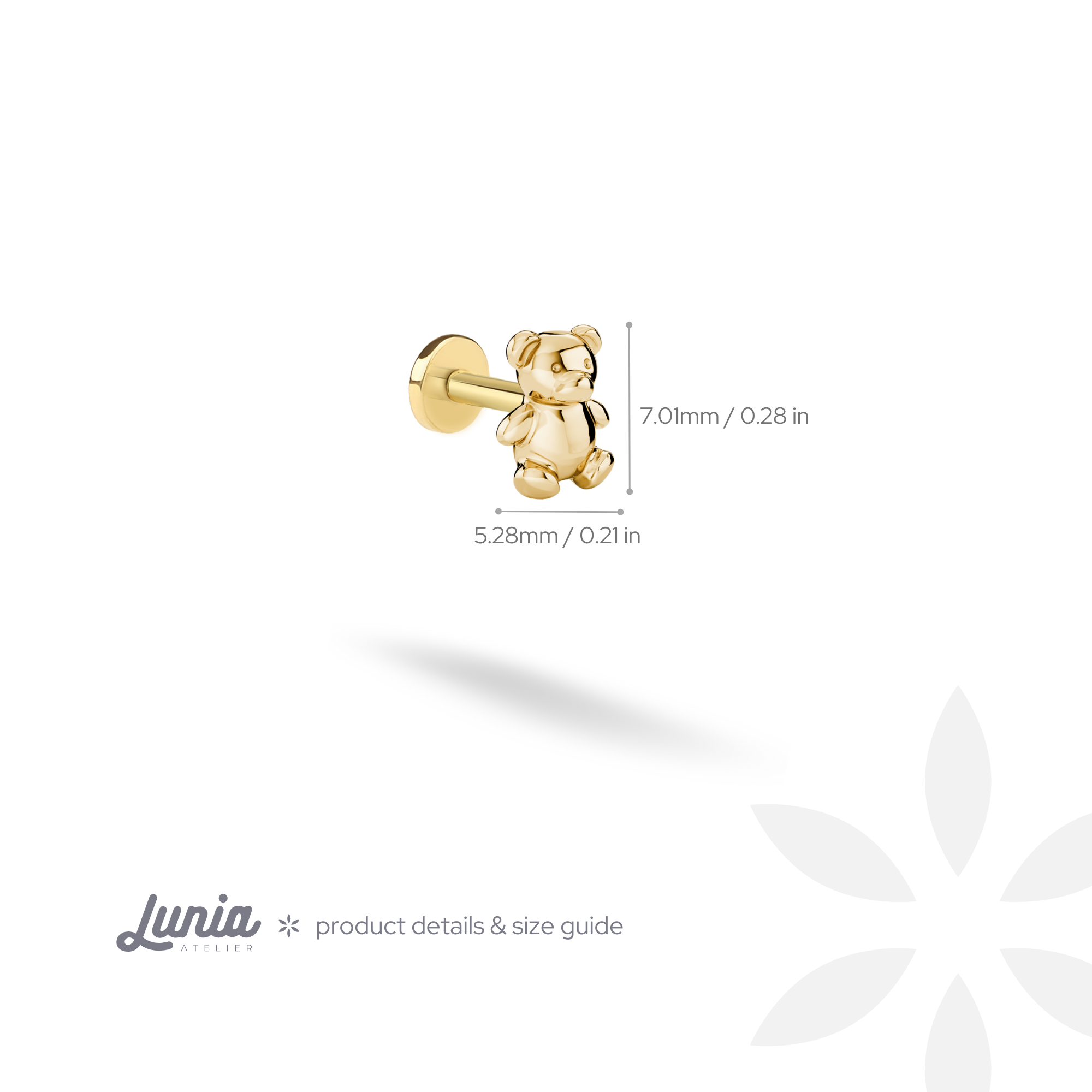 Teddy Bear Flatback Ear Piercing 14K Gold / Silver