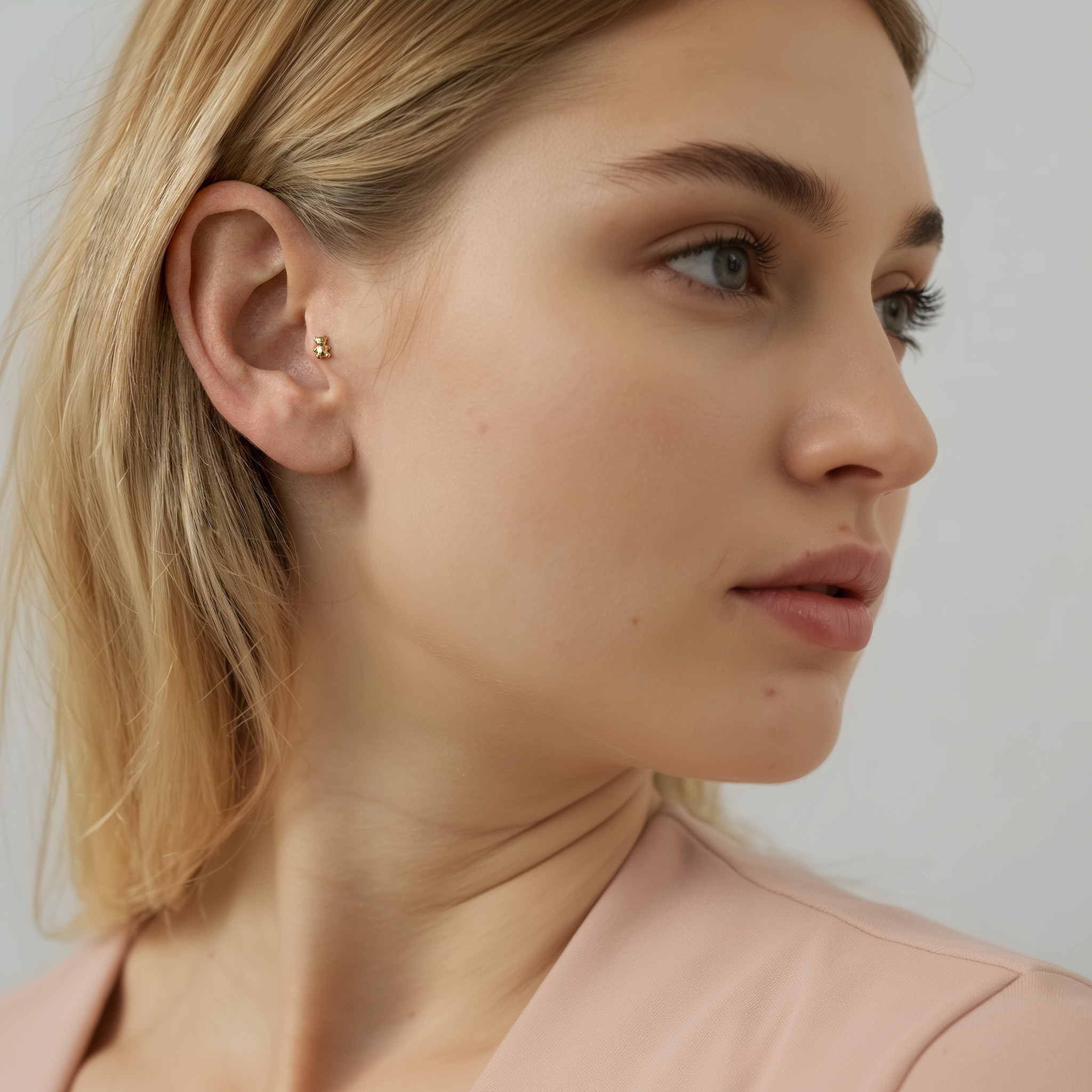 Teddy Bear Flatback Ear Piercing 14K Gold / Silver