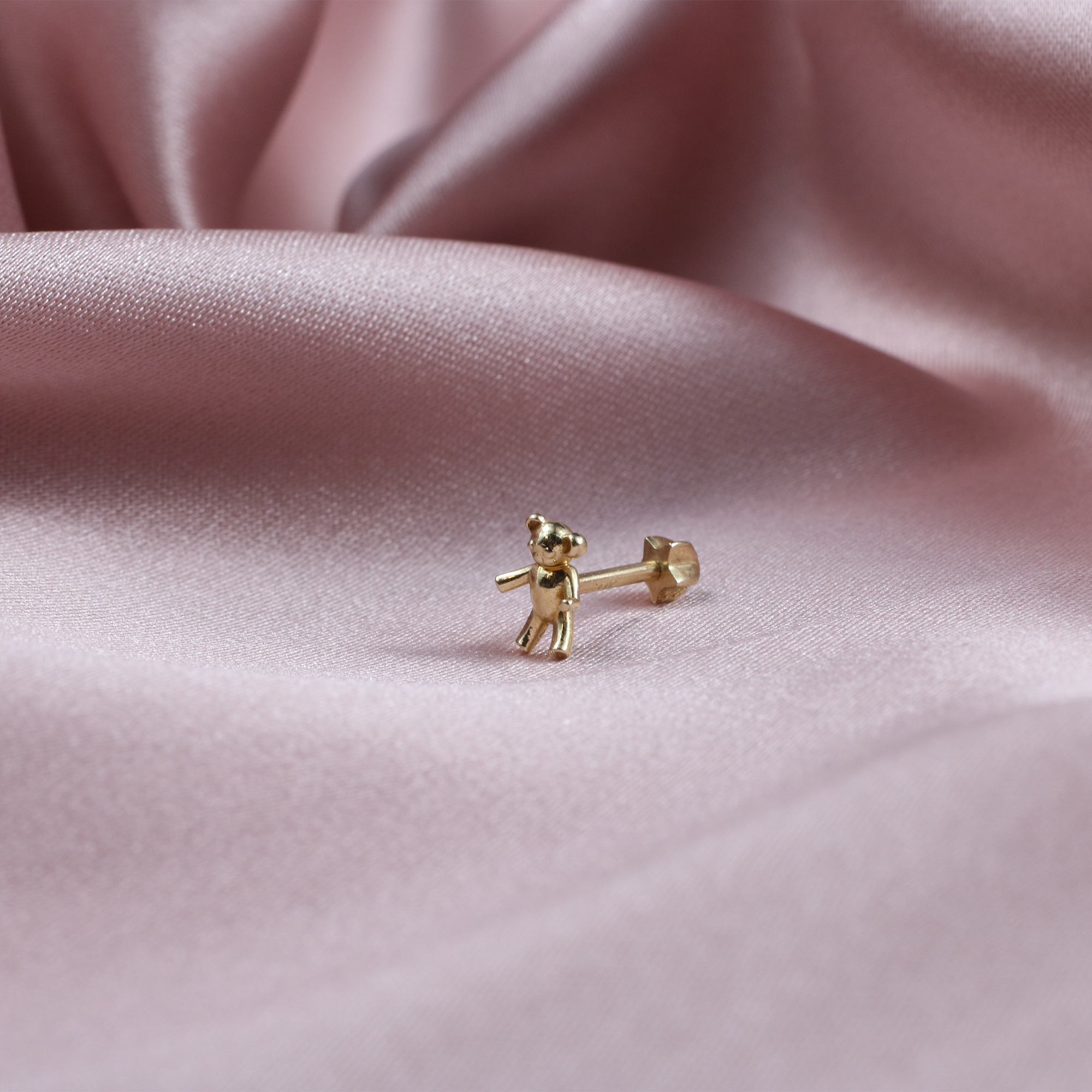 Teddy Bear Flatback Ear Piercing 14K Gold