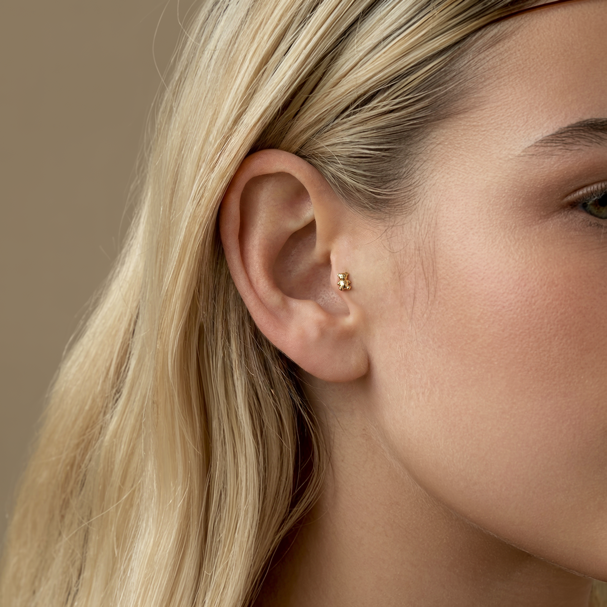 14K Gold Teddy Bear Flatback Ear Piercing bear piercing teddy earring animal piercing jewelry