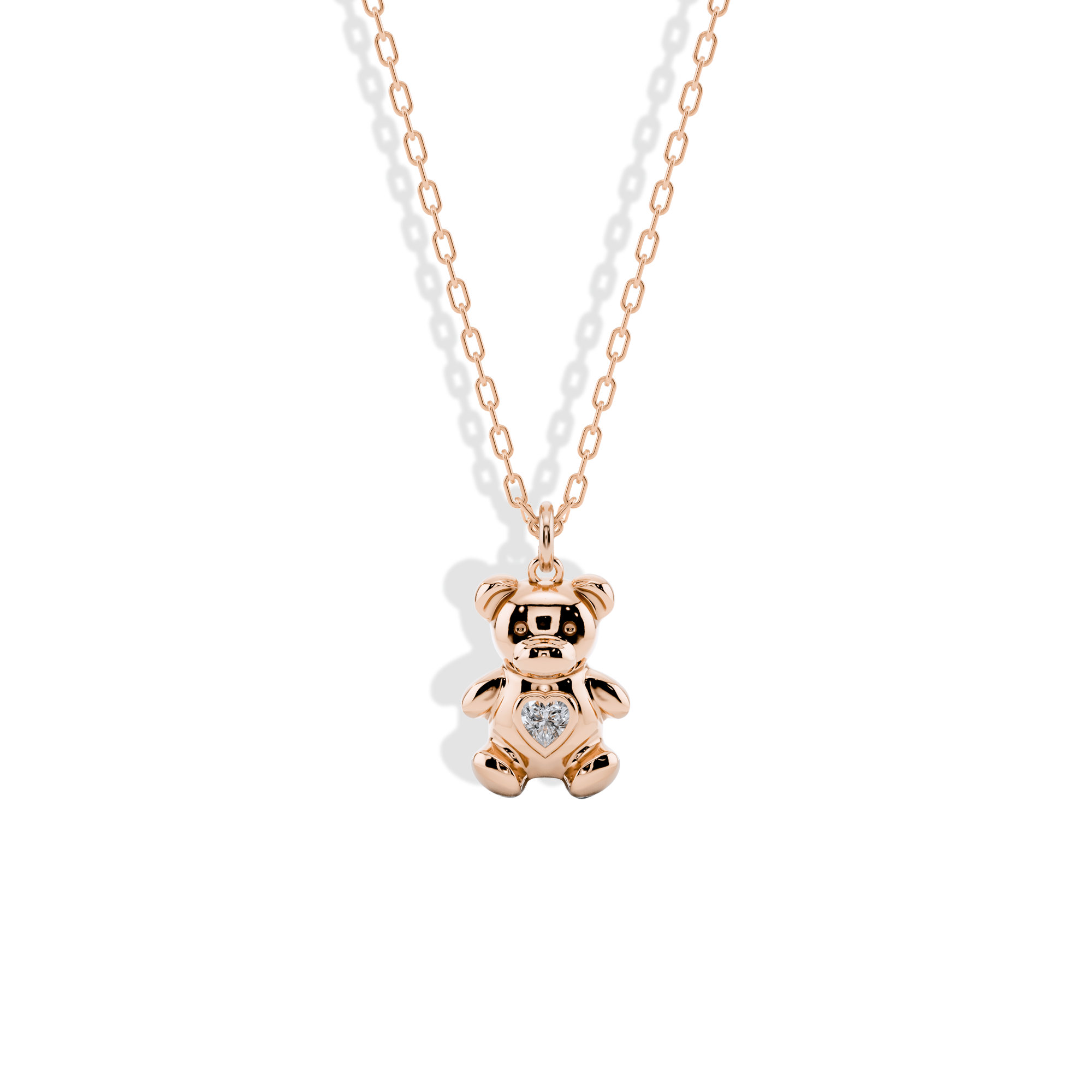 Teddy Bear Heart Stone Pendant Custom Necklace 14K Gold / Silver