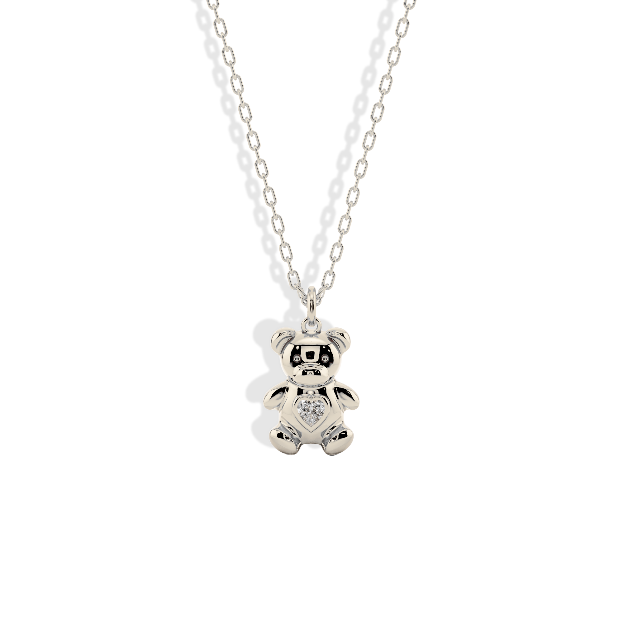 Teddy Bear Heart Stone Pendant Custom Necklace 14K Gold / Silver