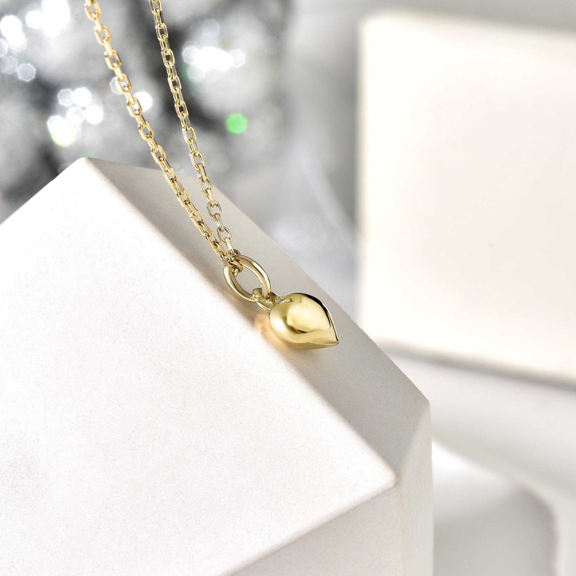 Three Dimensional Mini Heart Necklace 14K Gold