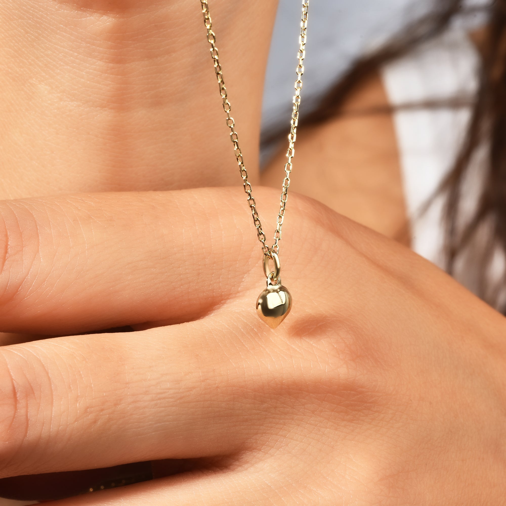 Three Dimensional Mini Heart Necklace 14K Gold