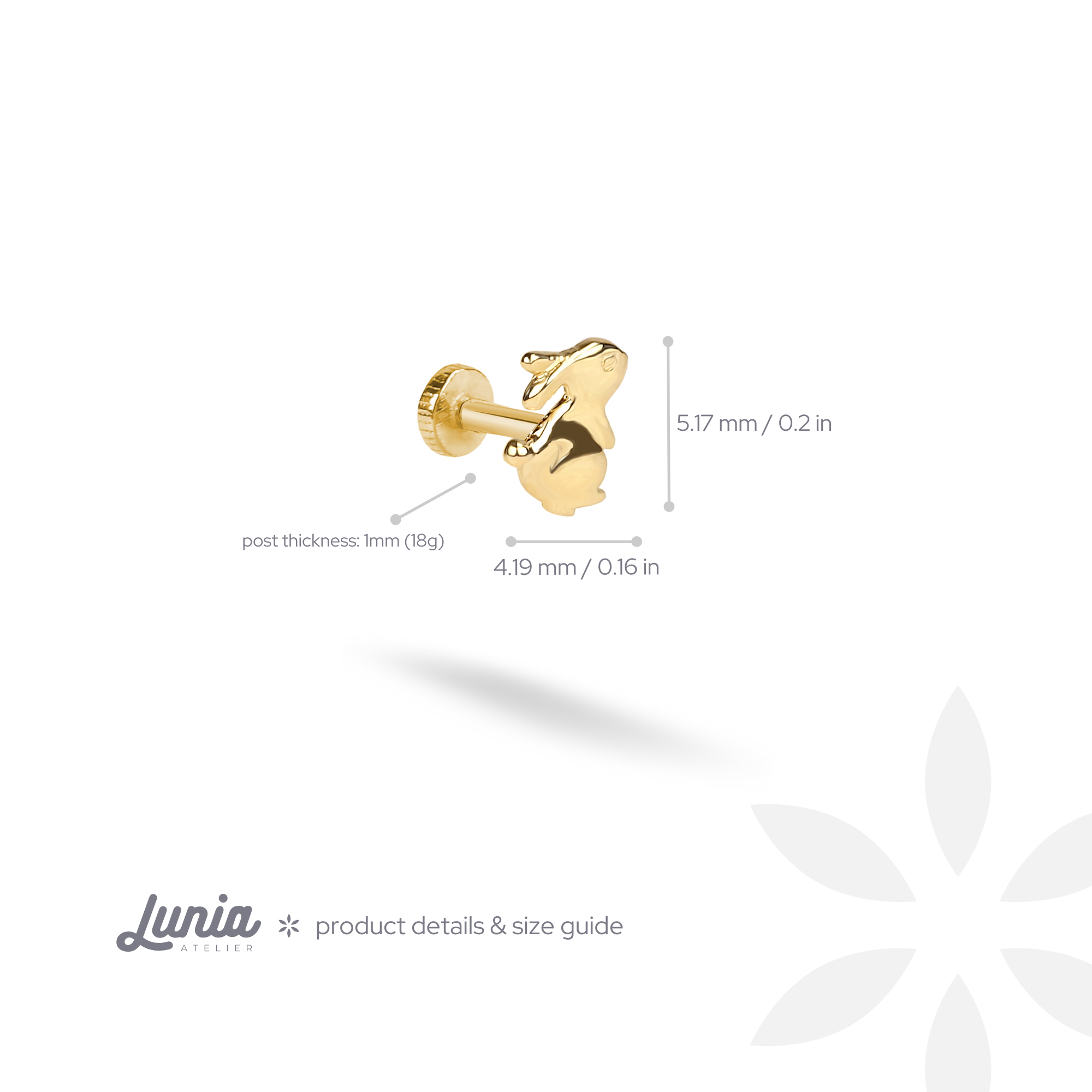 Bunny Rabbit Flatback Ear Piercing 14K Gold