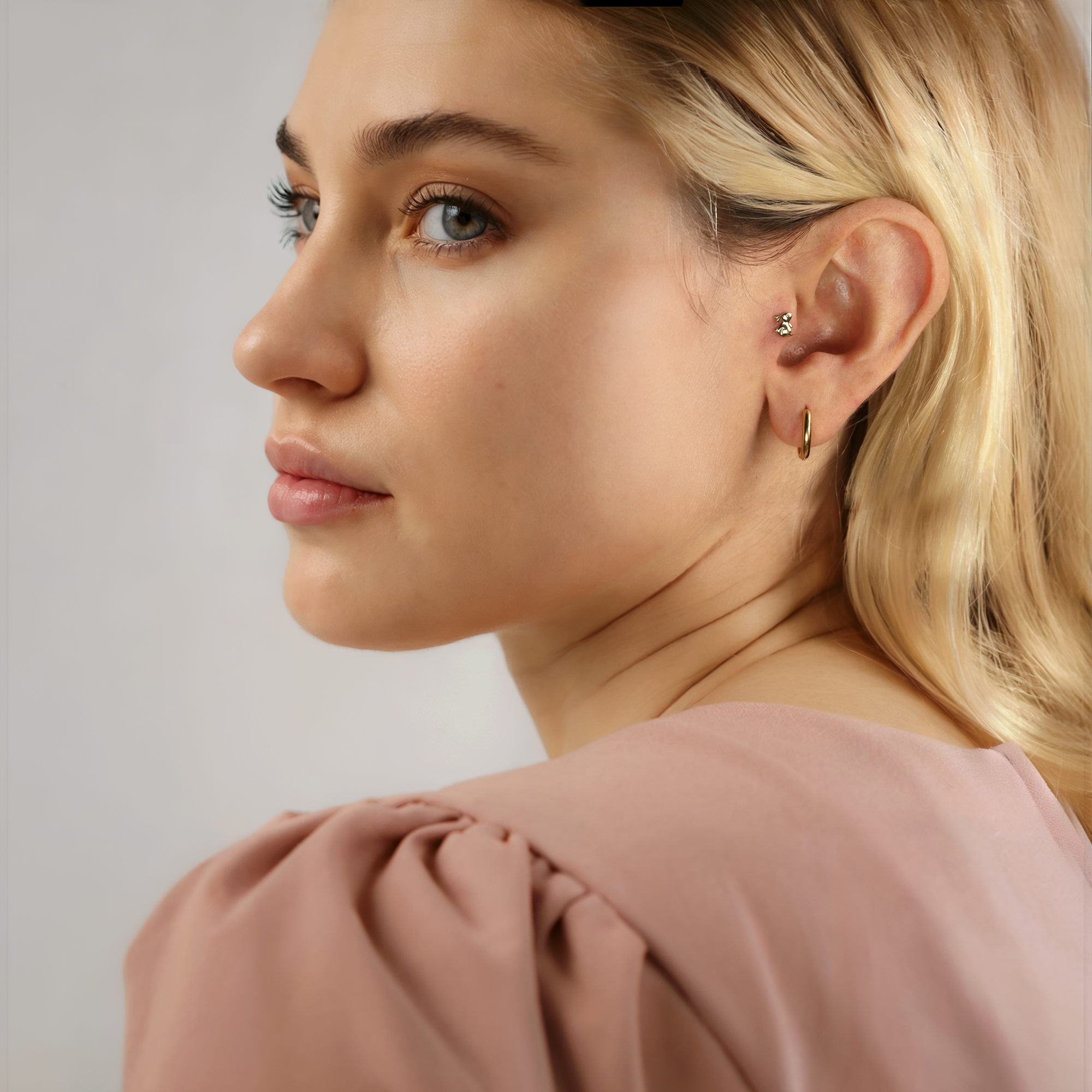 Bunny Rabbit Flatback Ear Piercing 14K Gold