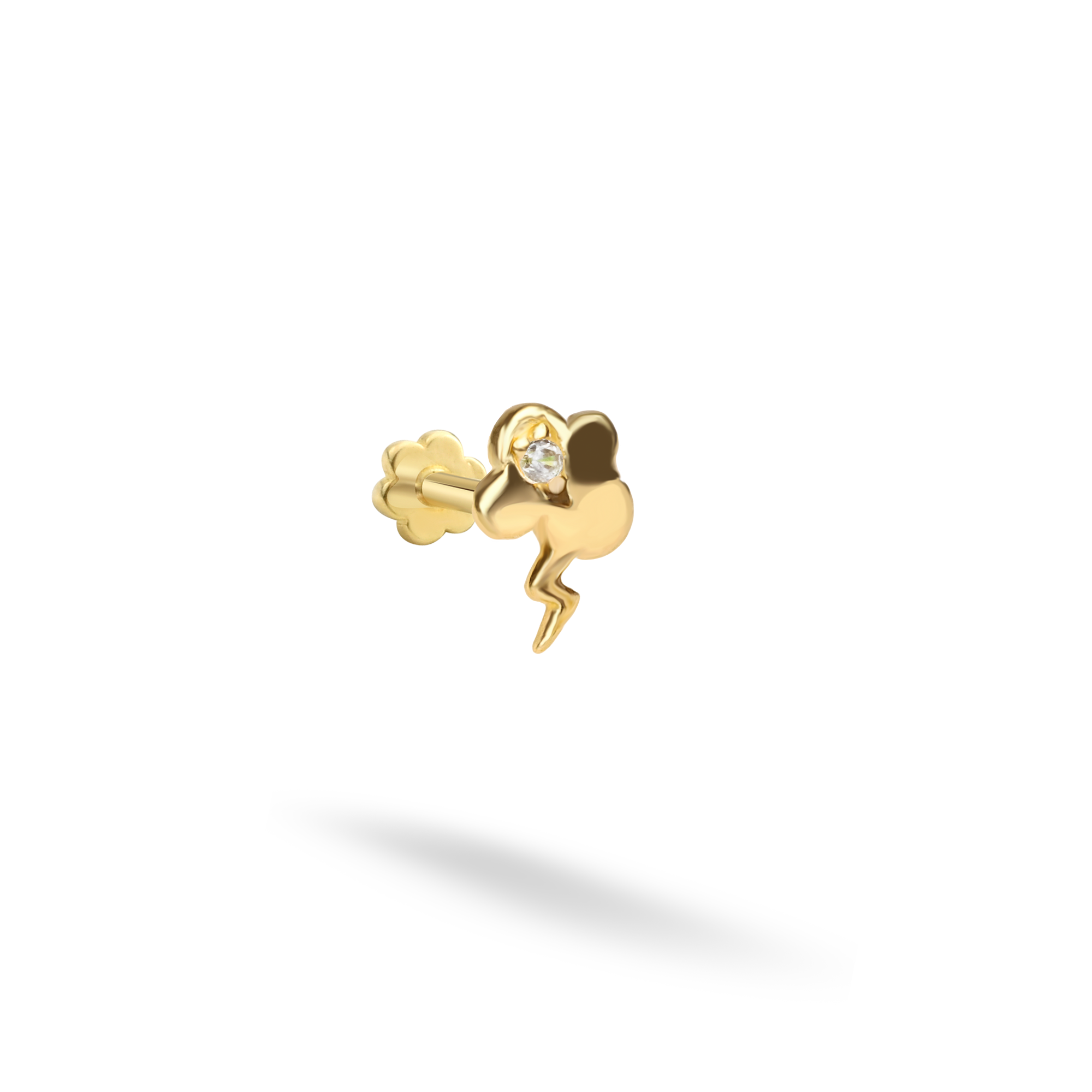 Thundercloud Lightning Flatback Ear Piercing 14K Gold with CZ Stone