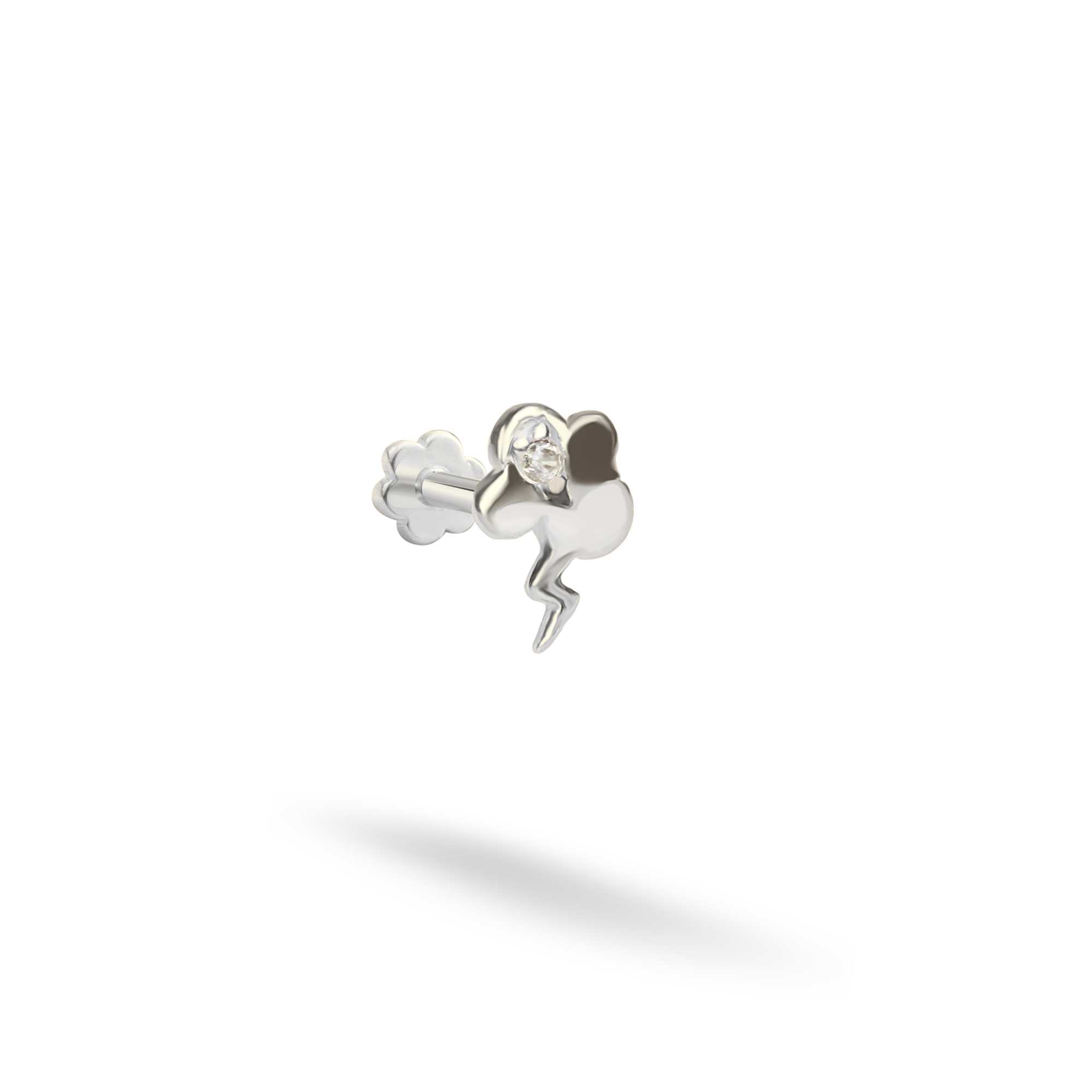 Thundercloud Lightning Flatback Ear Piercing 14K Gold with CZ Stone