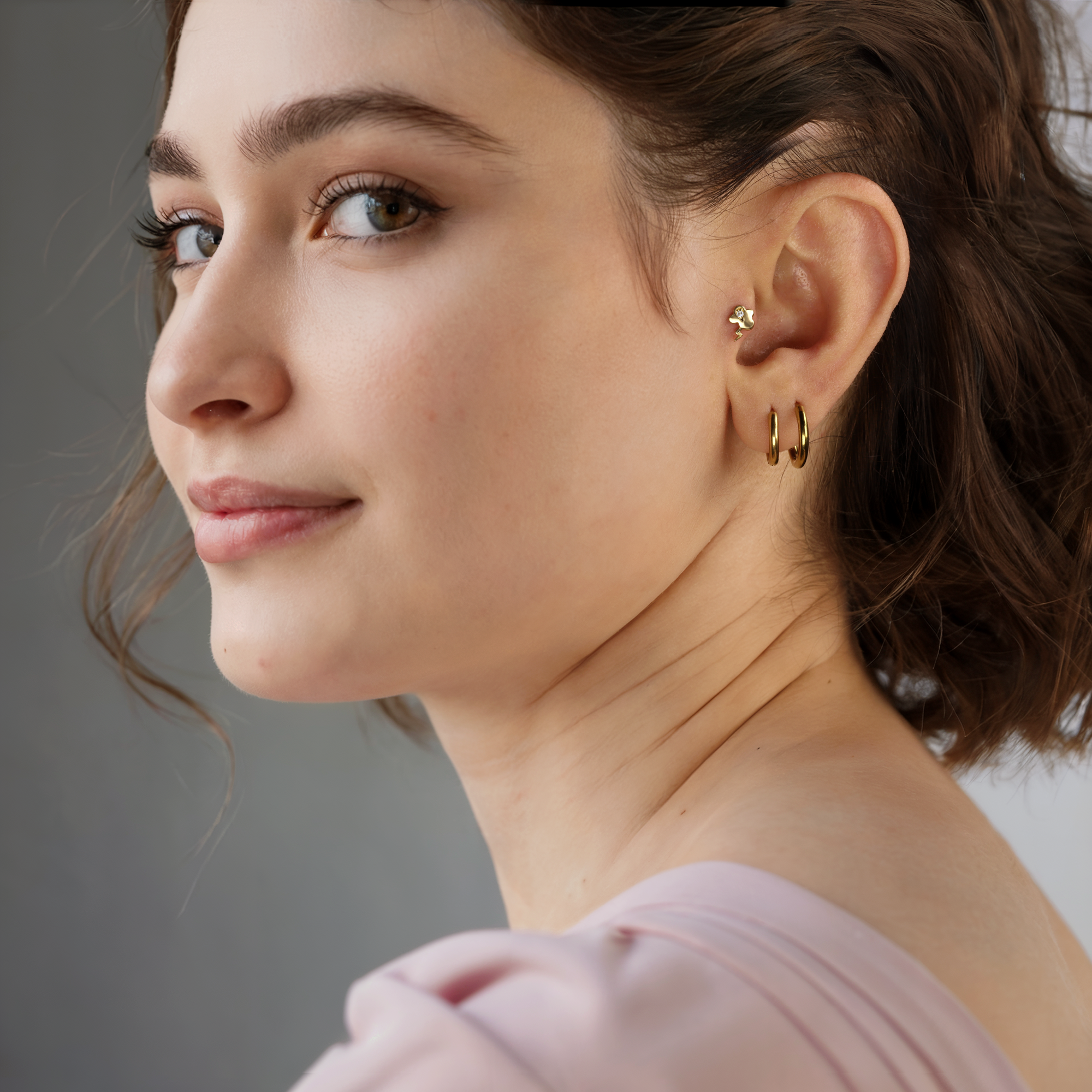 Thundercloud Lightning Flatback Ear Piercing 14K Gold with CZ Stone