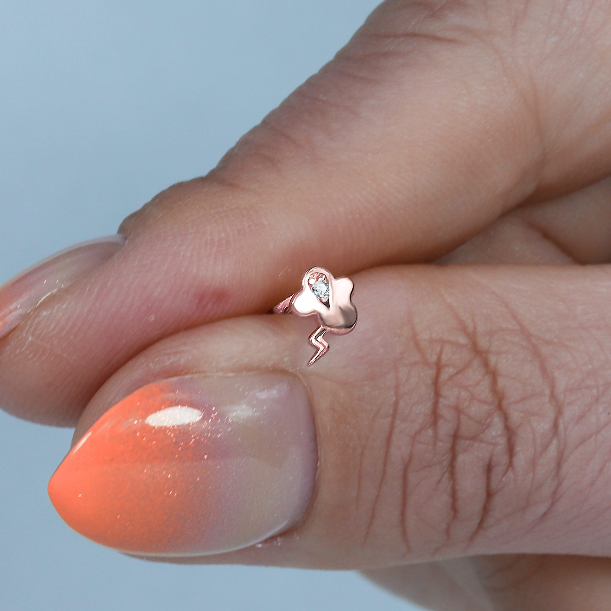 Thundercloud Lightning Flatback Ear Piercing 14K Gold with CZ Stone