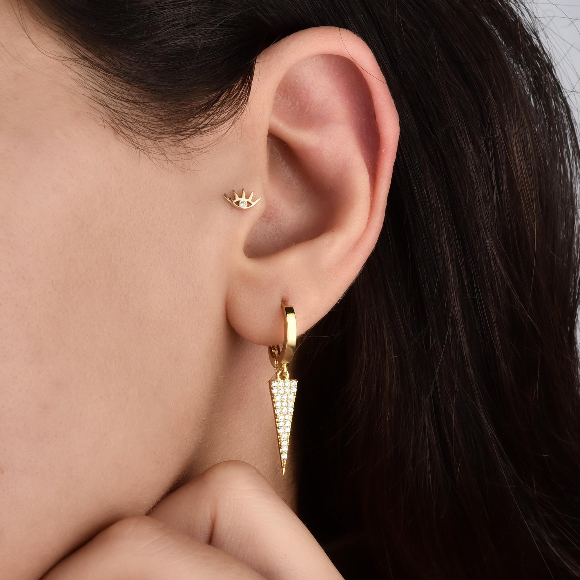 Geometric Triangle Dangle Diamond Hoops – 14K Gold