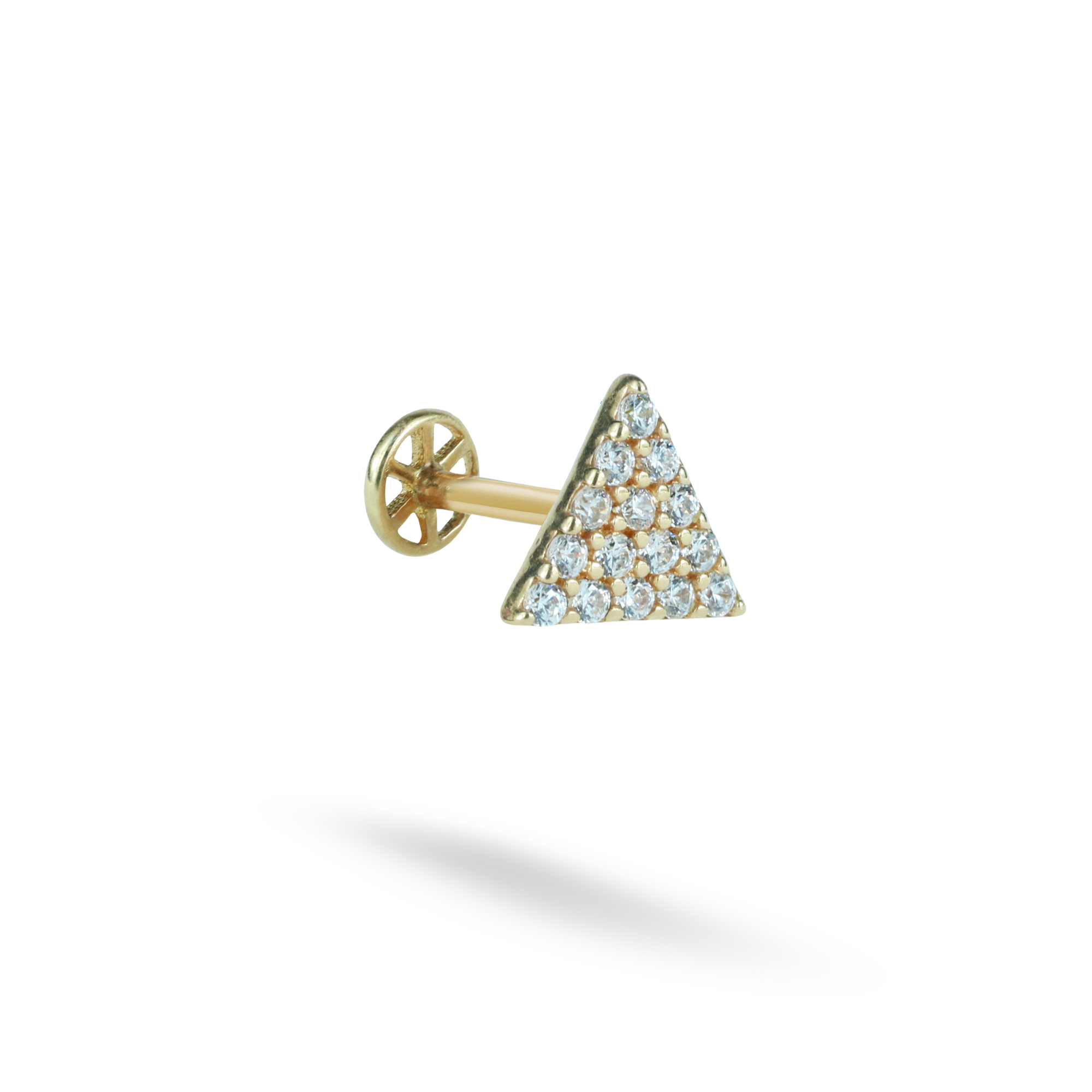 Triangle Flatback Ear Piercing 14K Gold with CZ Stone