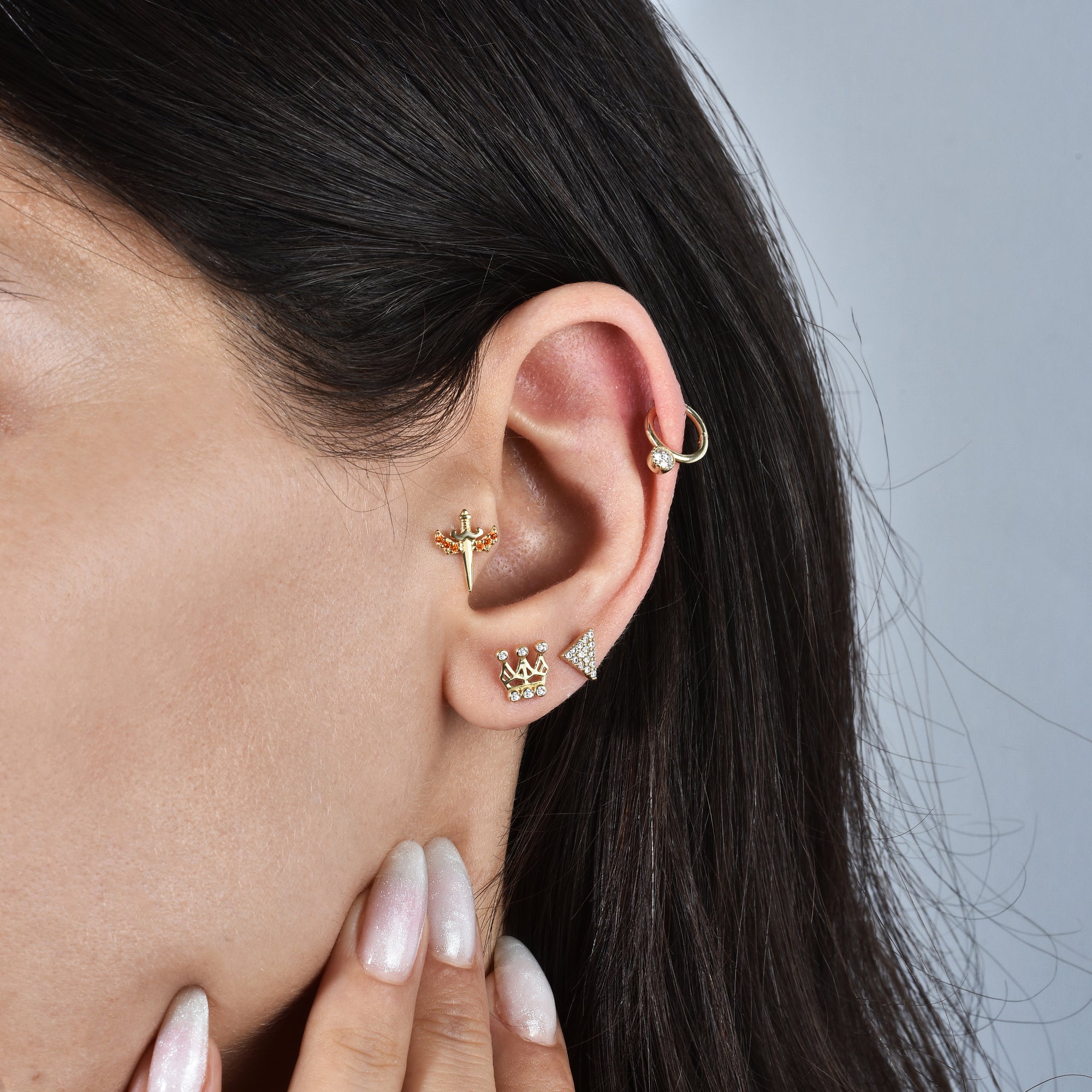 Geometric CZ Stud Ear Piercing 14K Gold