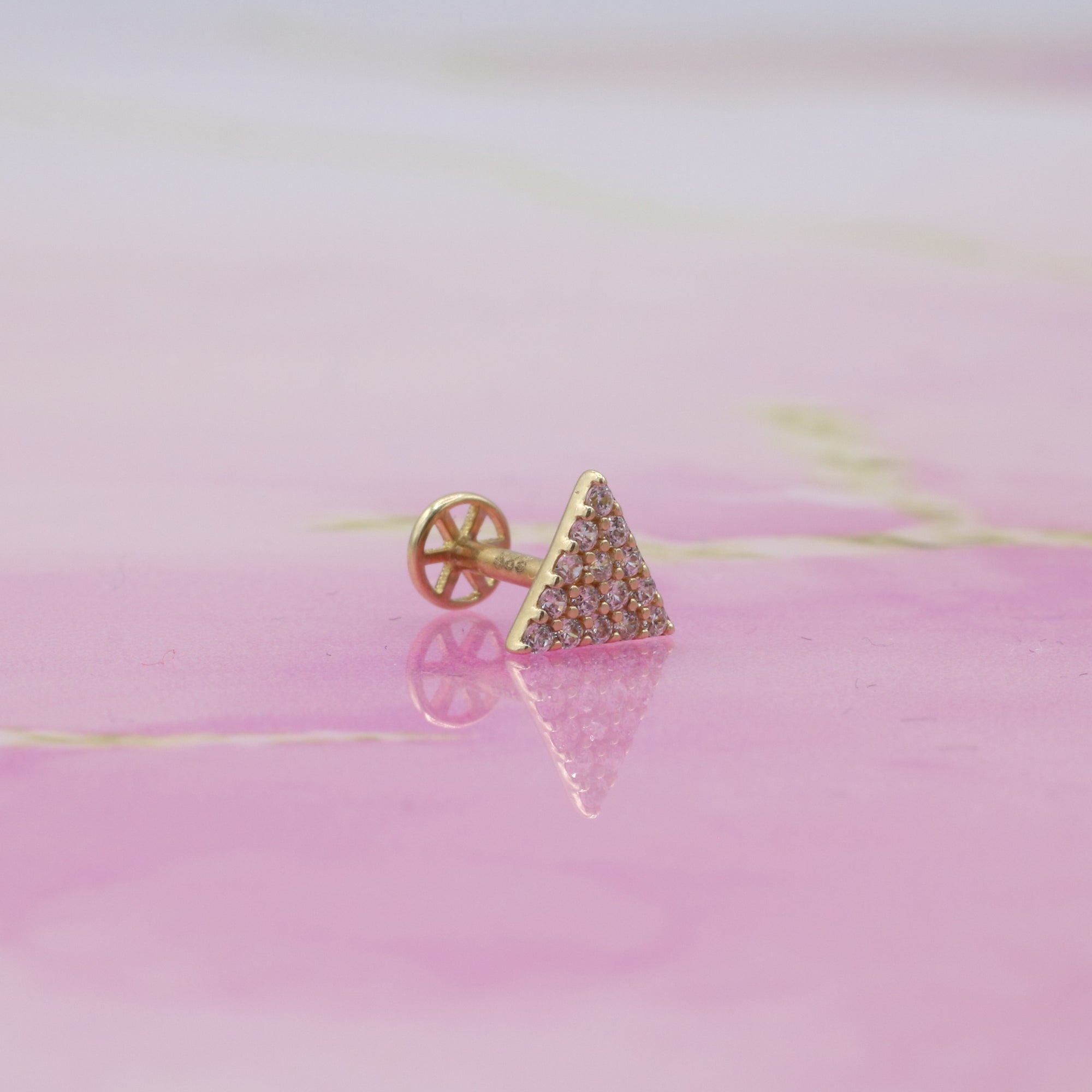 Triangle Flatback Ear Piercing 14K Gold with CZ Stone