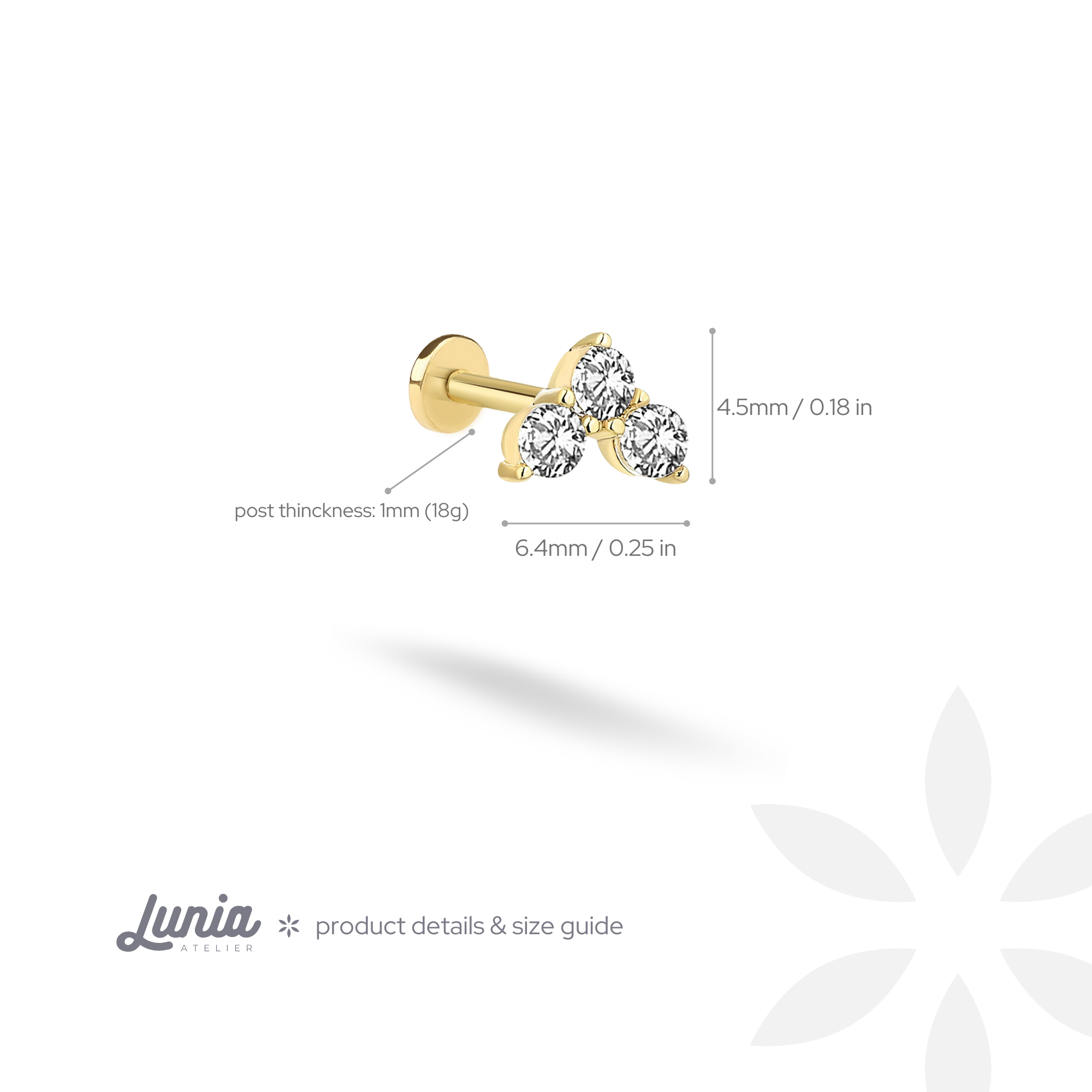 Trio Flatback Ear Diamond Stone CZ Piercing 14K Gold