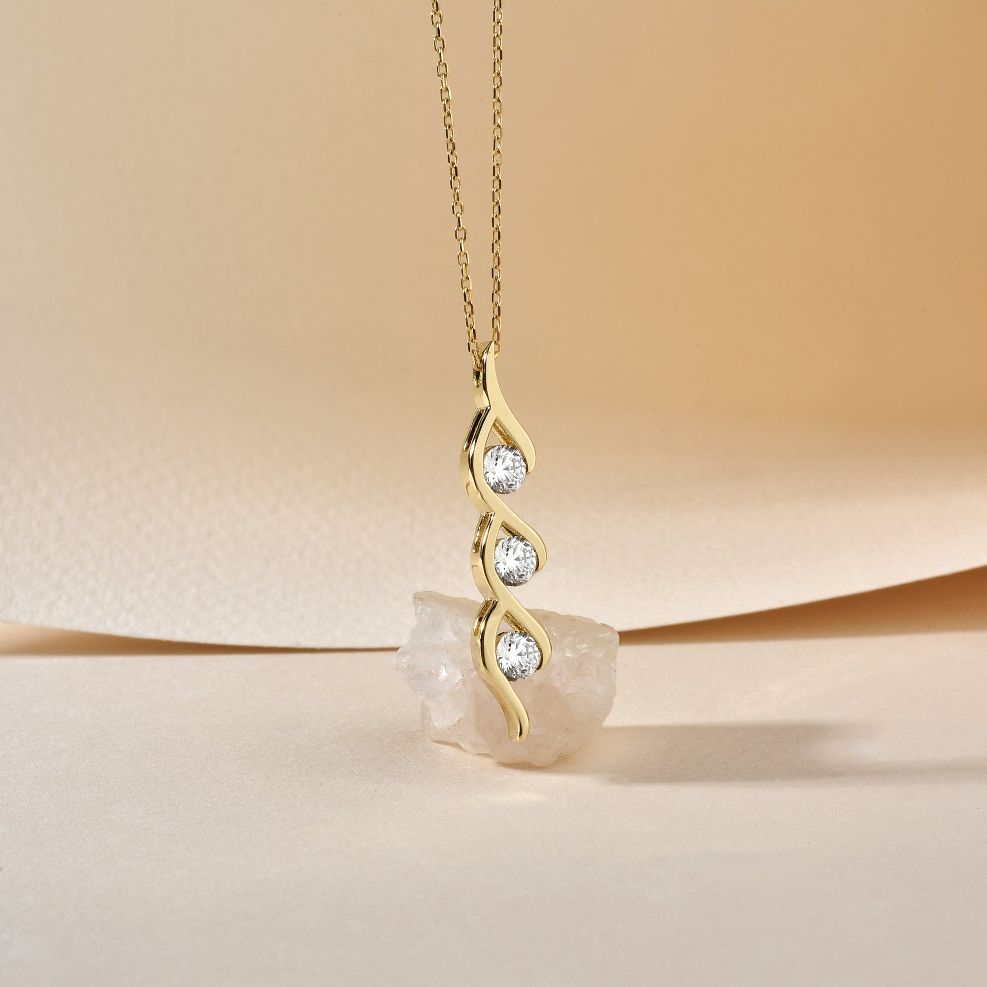Trio Stone Diamond Necklace 14K Gold / Silver