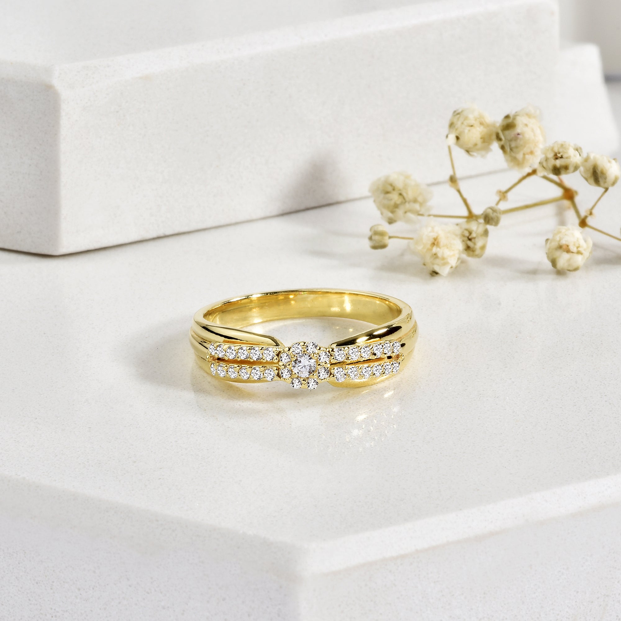 Triple Array Diamond Ring 14K Gold