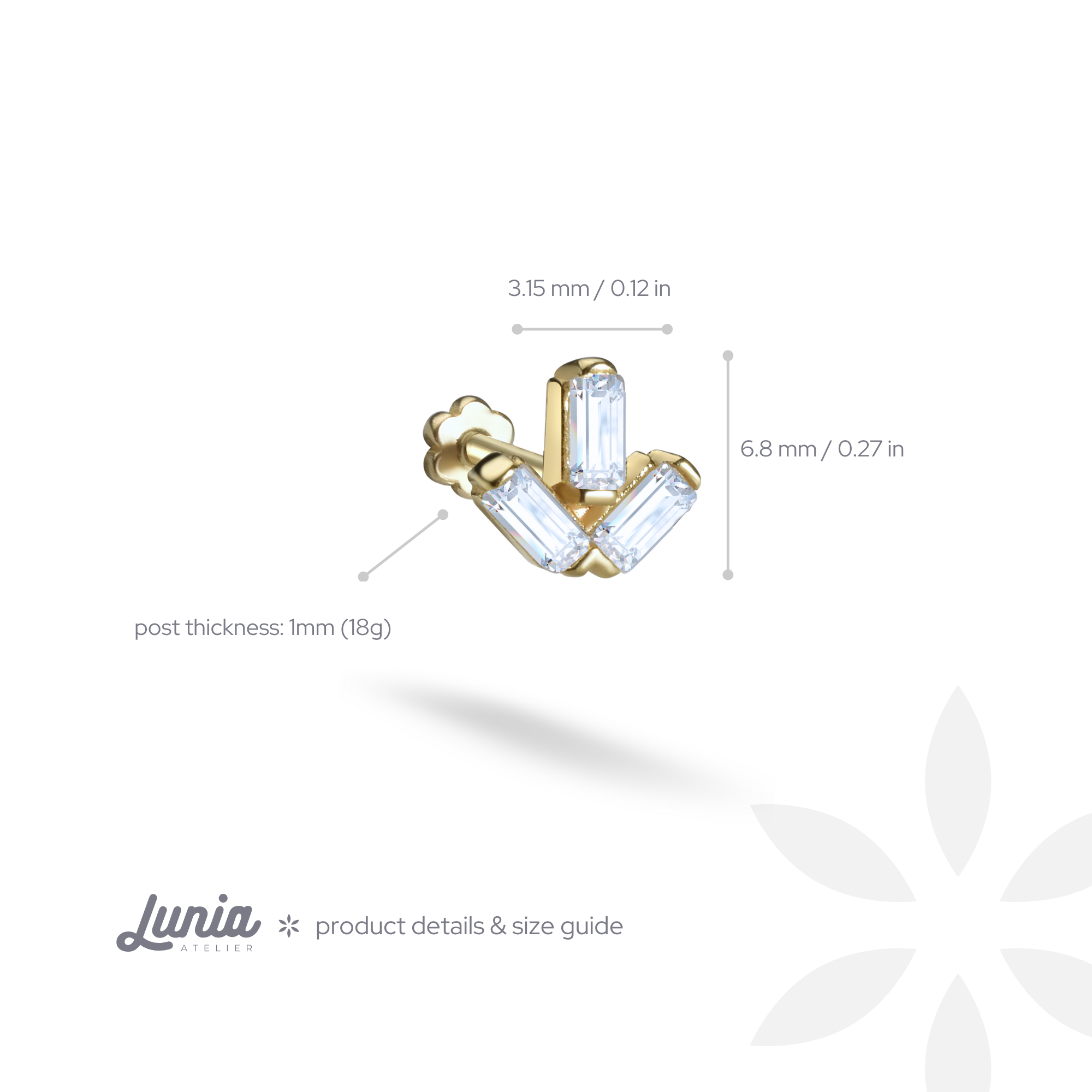 Triple Side Flatback Ear Piercing 14K Gold with CZ Stone