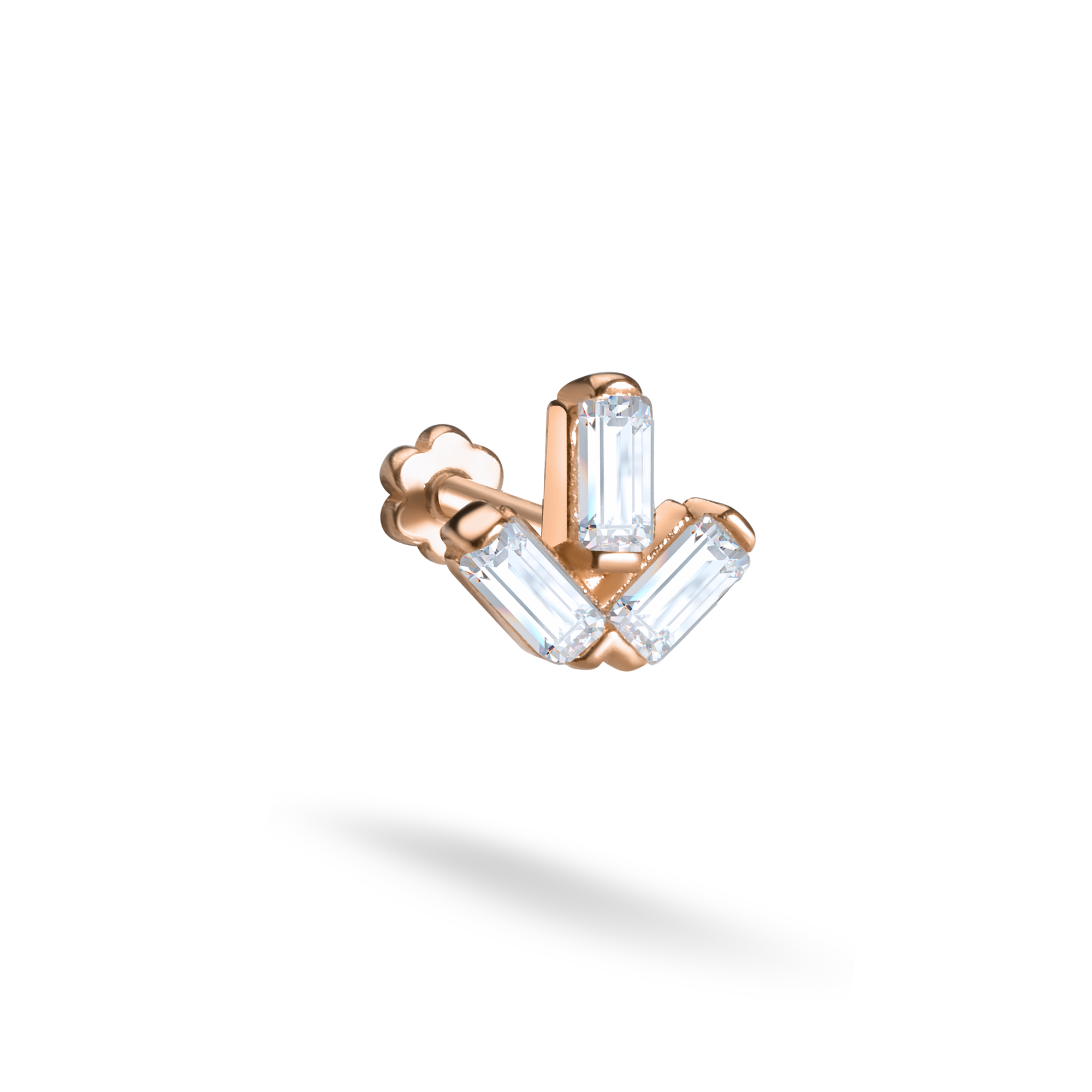 Triple Side Flatback Ear Piercing 14K Gold with CZ Stone