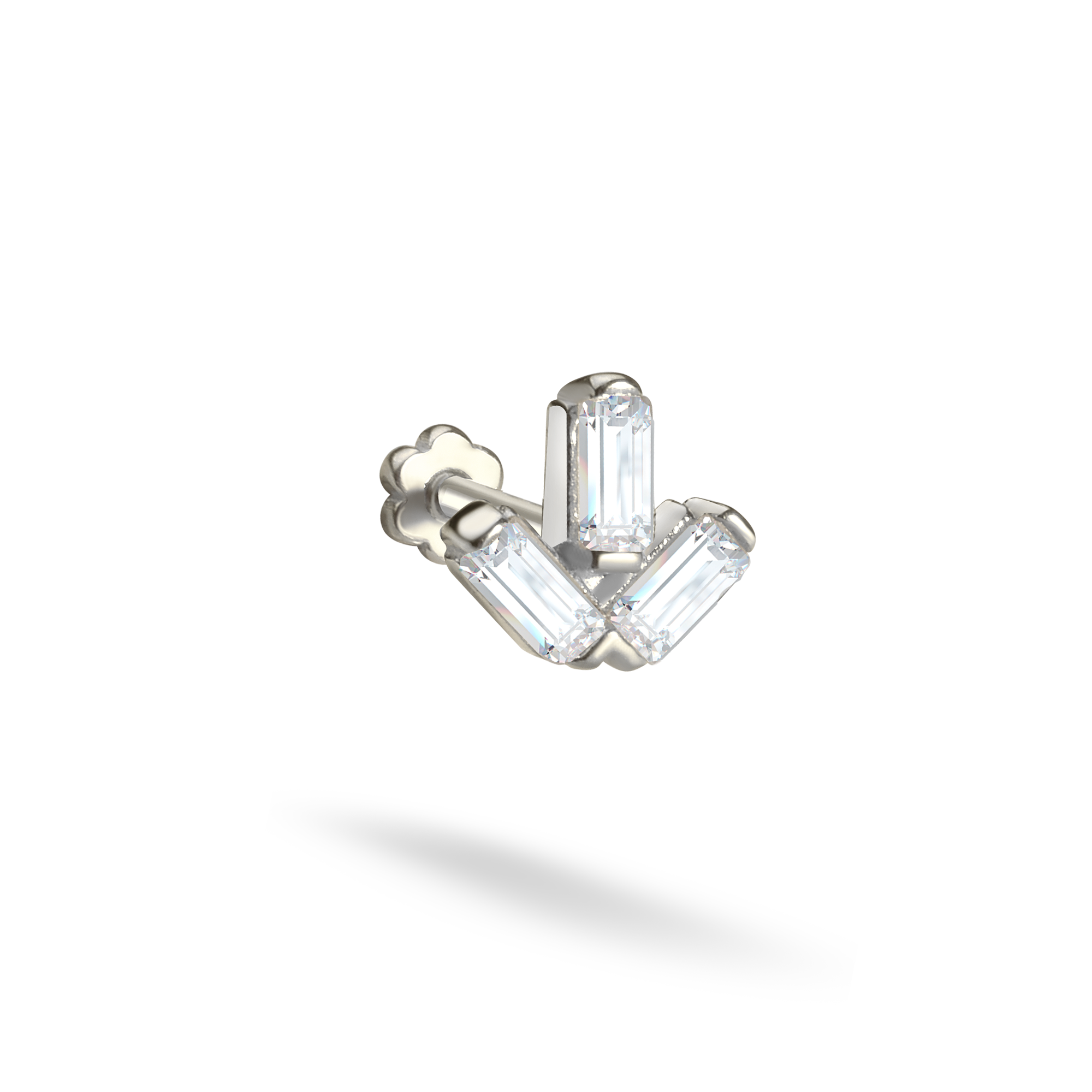 Triple Side Flatback Ear Piercing 14K Gold with CZ Stone