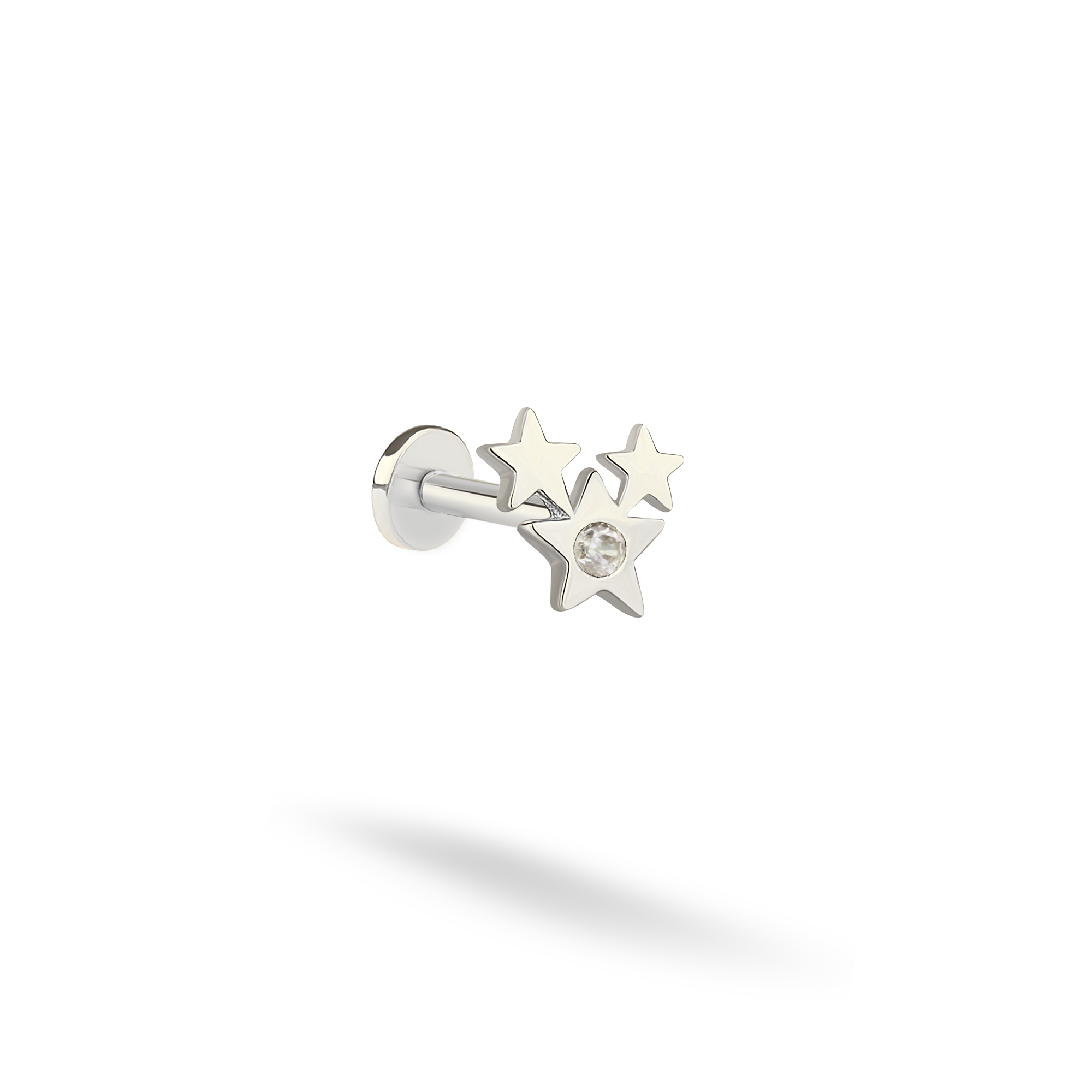 Triple Star Diamond Flatback Ear Piercing 14K CZ Gold