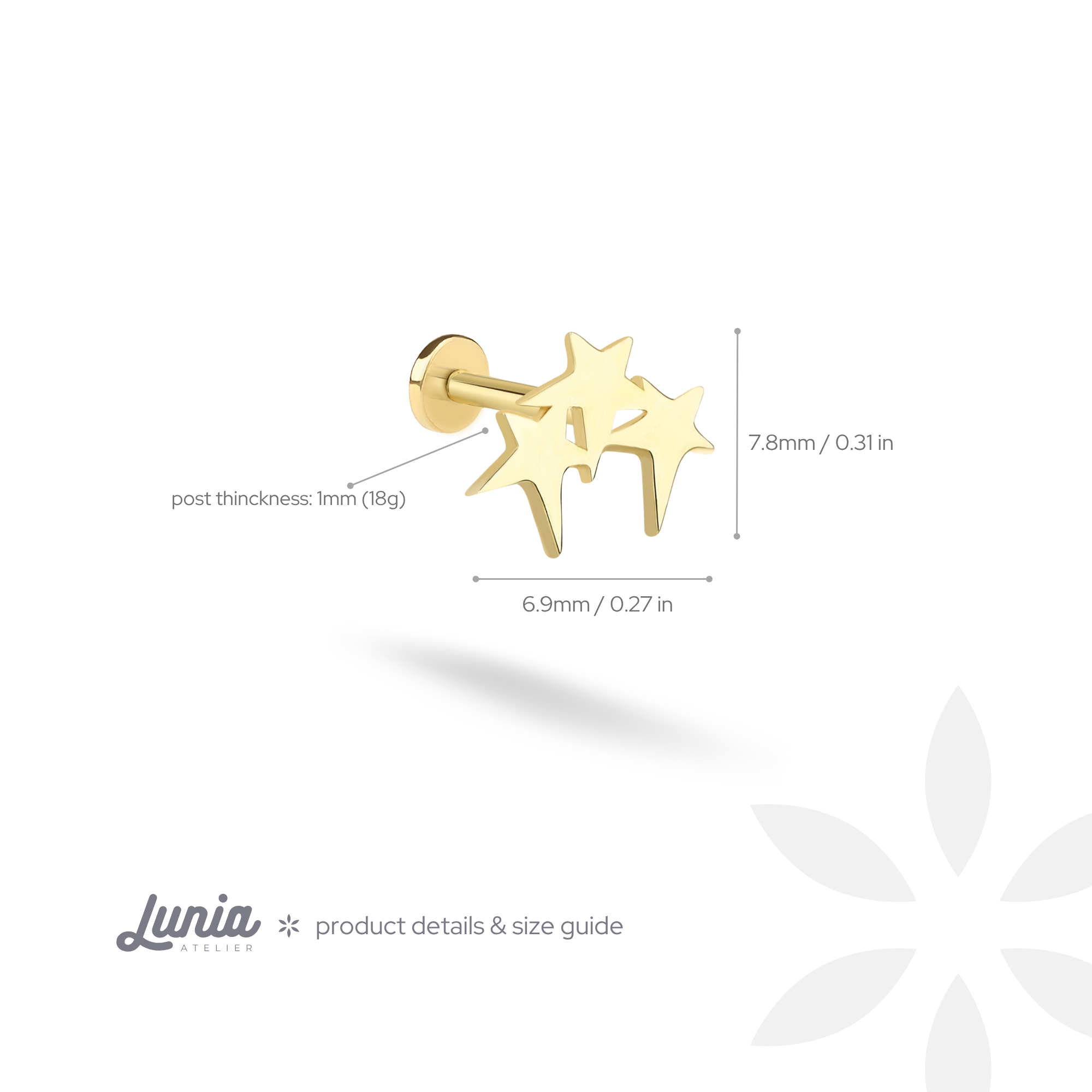 Triple Star Flatback Ear Piercing 14K Gold