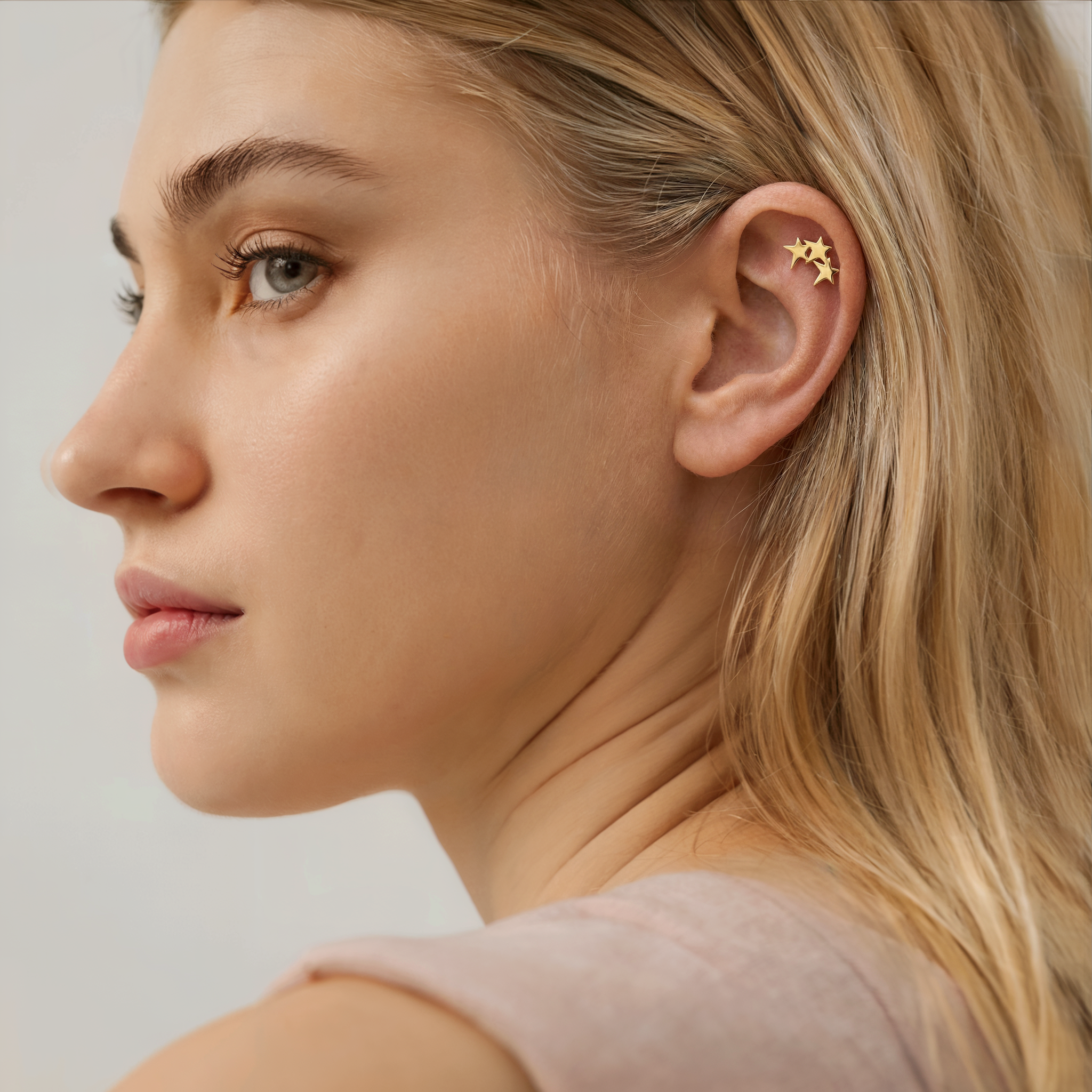 Triple Star Flatback Ear Piercing 14K Gold
