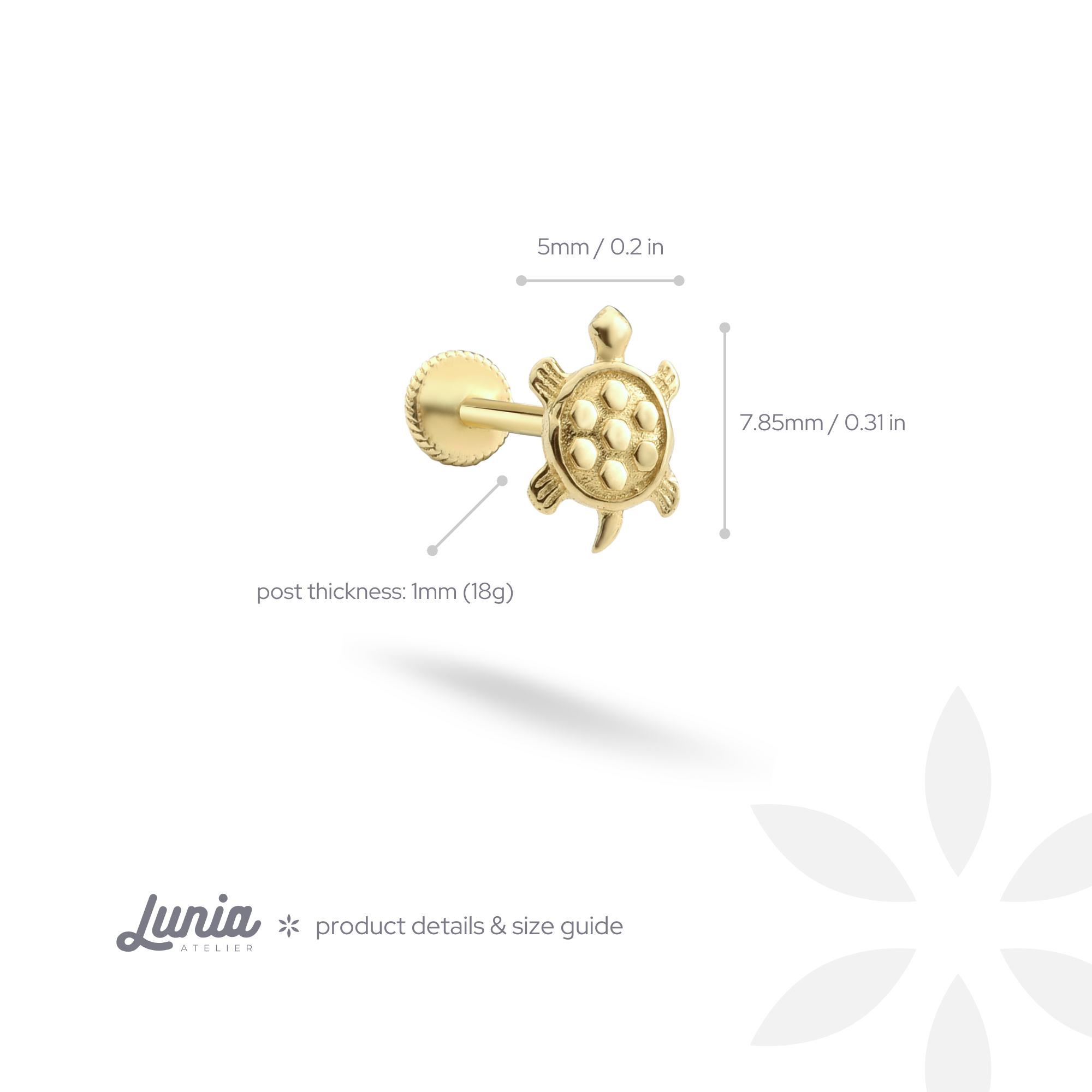 Turtle Flatback Ear Piercing 14K Gold